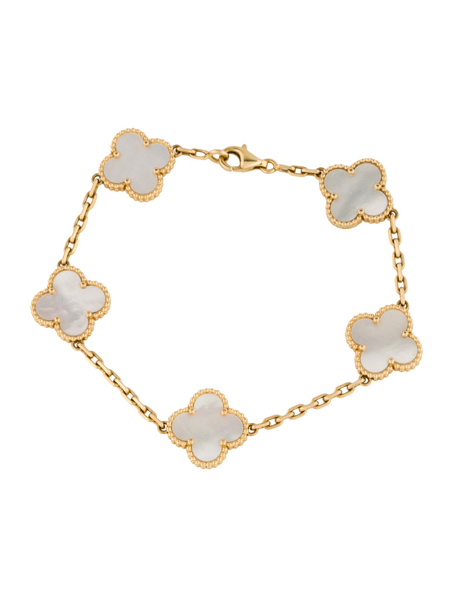 Van Cleef & Arpels Mother Of Pearl Vintage Alhambra Bracelet, 5 Motifs