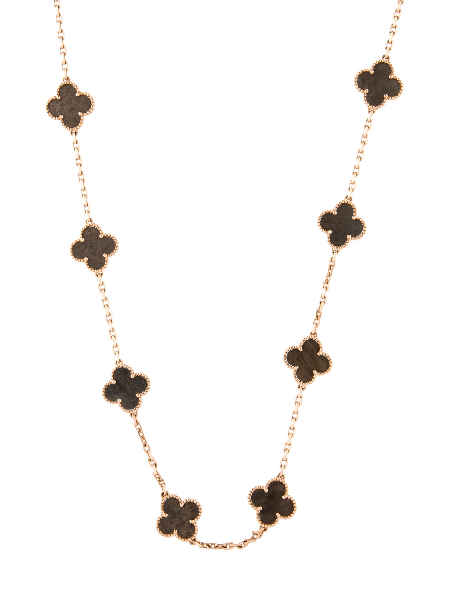 Van Cleef & Arpels 2023 Limited Edition Silver Obsidian Vintage Alhambra Long Necklace, 20 Motifs