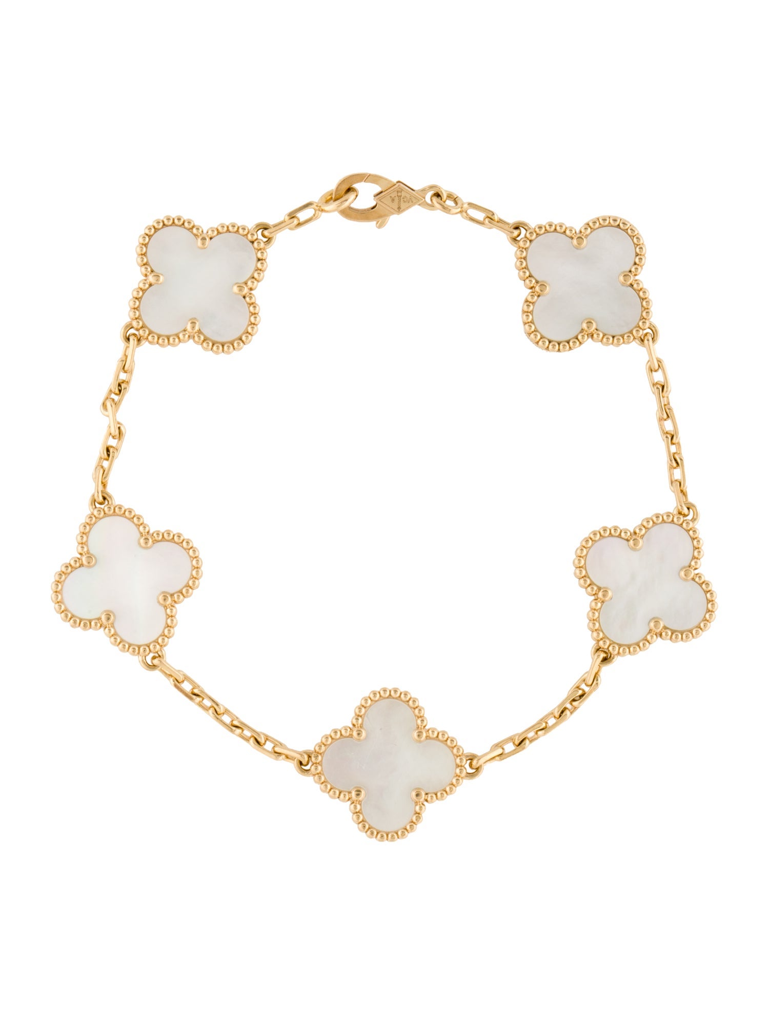 Van Cleef & Arpels Mother Of Pearl Vintage Alhambra Bracelet, 5 Motifs