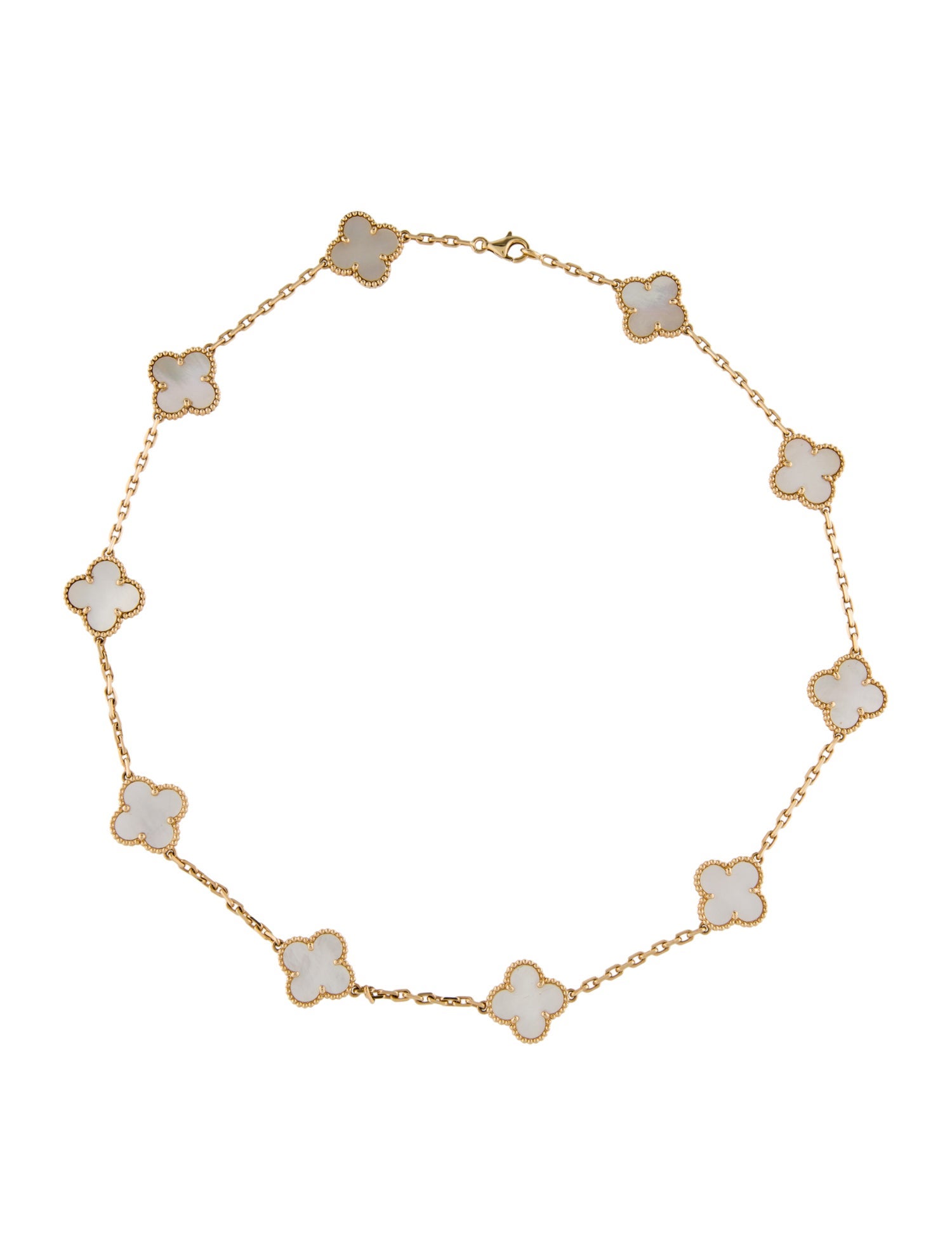 Van Cleef & Arpels Mother of Pearl Vintage Alhambra 10 Motif Necklace