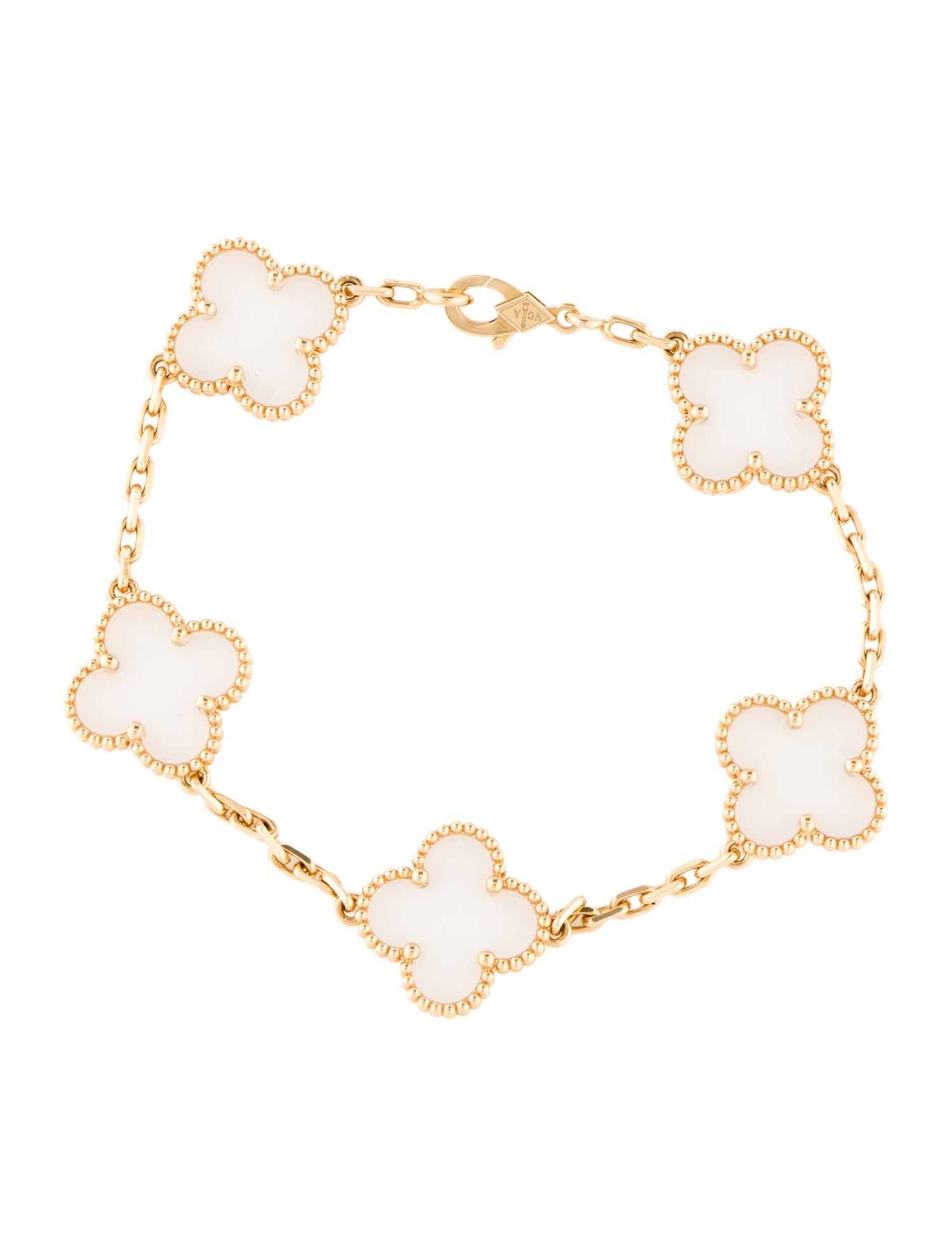 Van Cleef & Arpels Vintage Rock Crystal Alhambra Bracelet, 5 Motifs