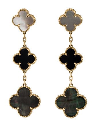 Van Cleef & Arpels Mother of Pearl Magic Alhambra Earrings, 3 Motifs