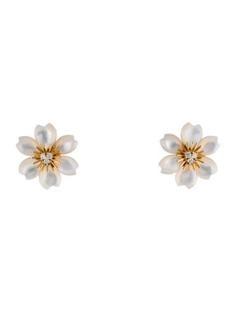 Van Cleef & Arpels Mother of Pearl Rose de Noël Earrings, Mini Model
