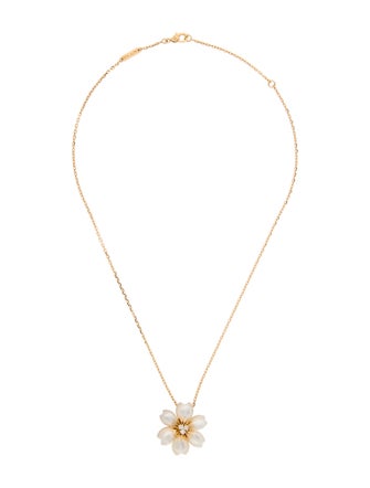 Van Cleef & Arpels Mother of Pearl Rose de Noël Pendant Necklace, Mini Model