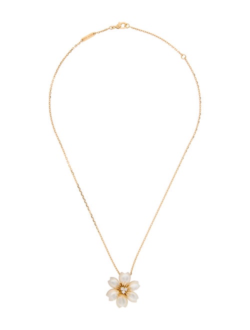 Van Cleef & Arpels Mother of Pearl Rose de Noël Pendant Necklace, Mini Model