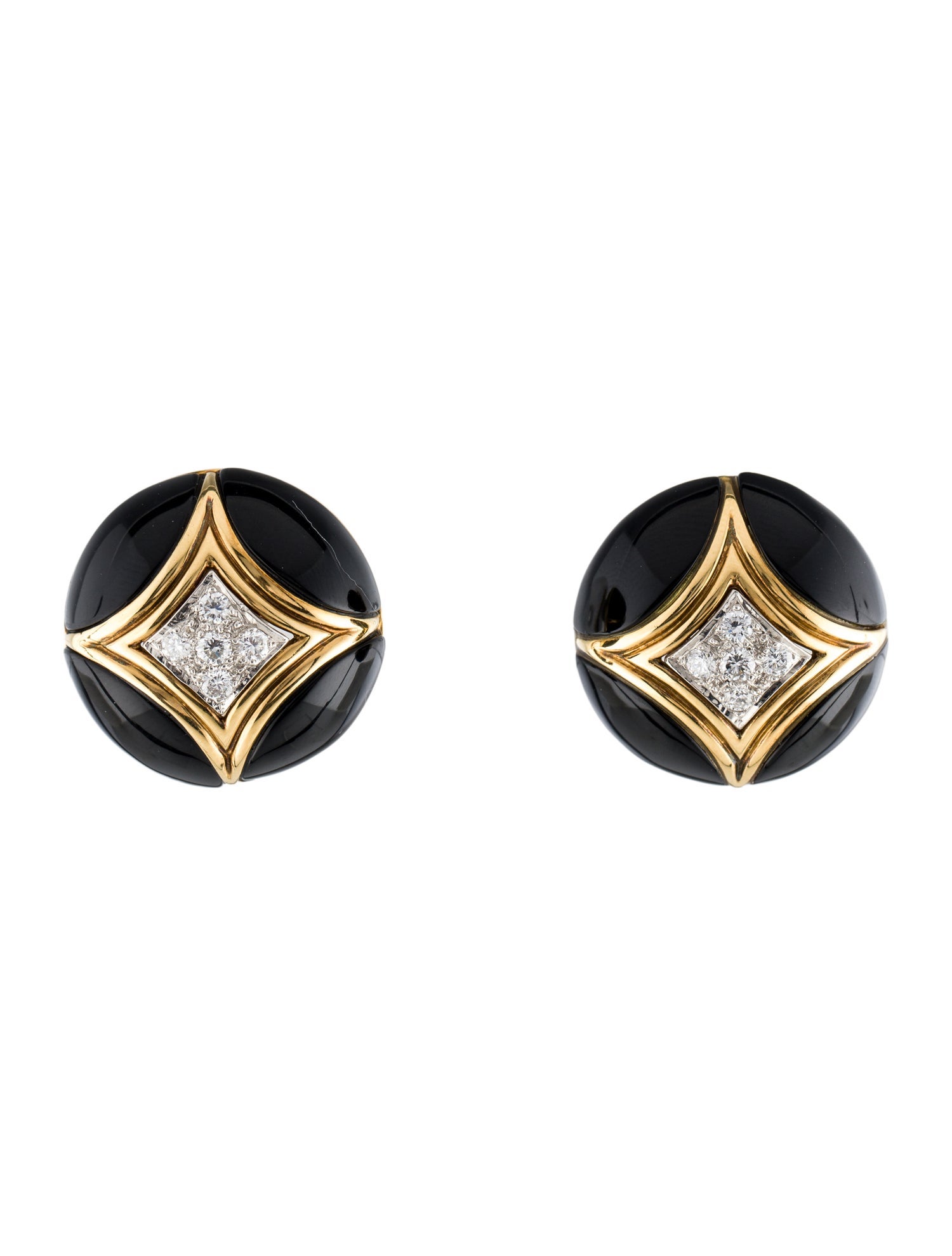 Van Cleef & Arpels Vintage Onyx & Diamond Round Clip-On Earrings