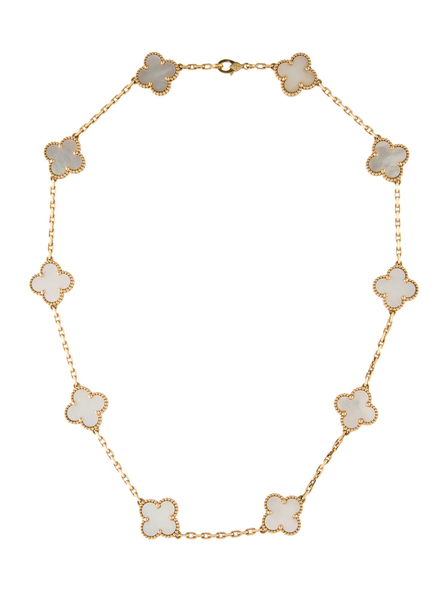 Van Cleef & Arpels Mother of Pearl Vintage Alhambra Necklace, 10 Motifs