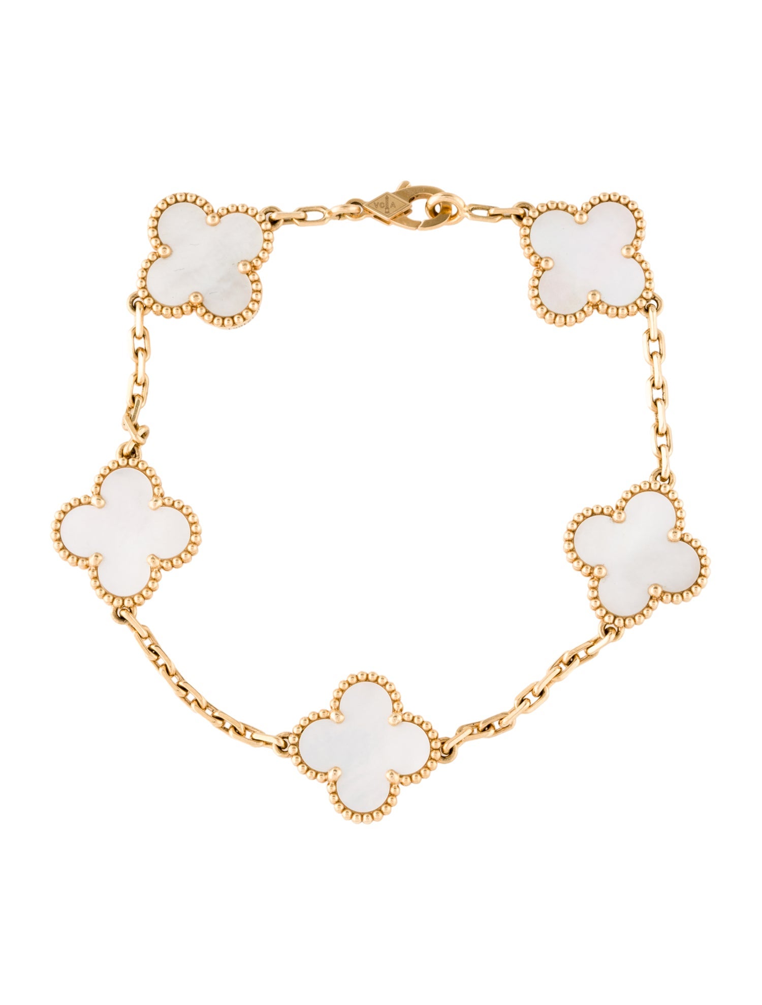 Van Cleef & Arpels Mother of Pearl Vintage Alhambra Bracelet, 5 Motif