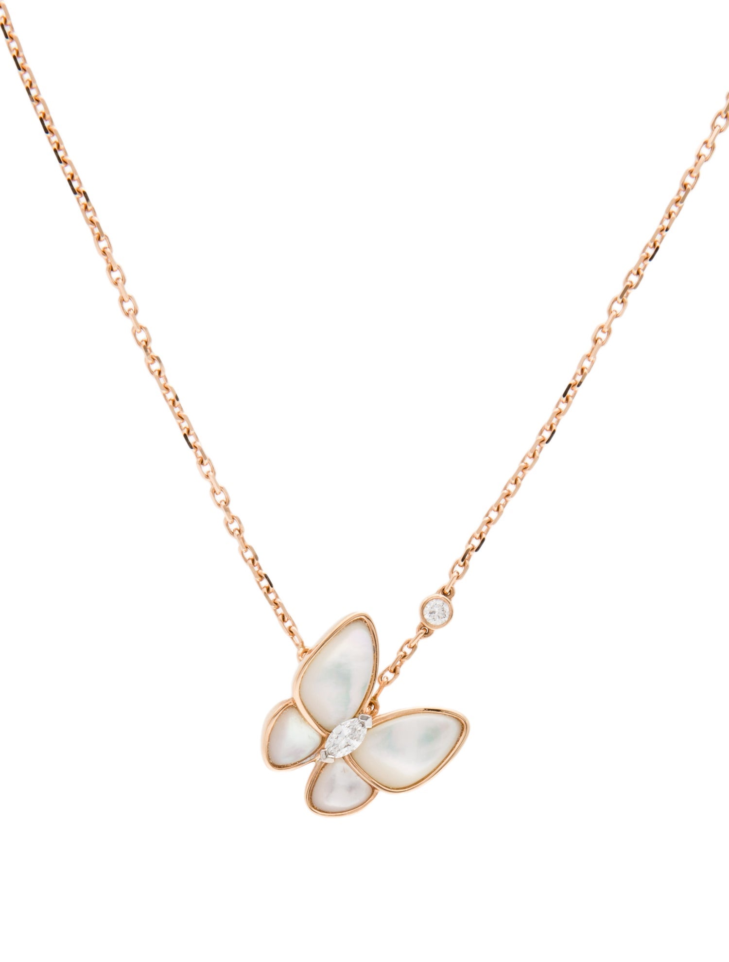 Van Cleef & Arpels Mother of Pearl Two Butterfly Pendant Necklace