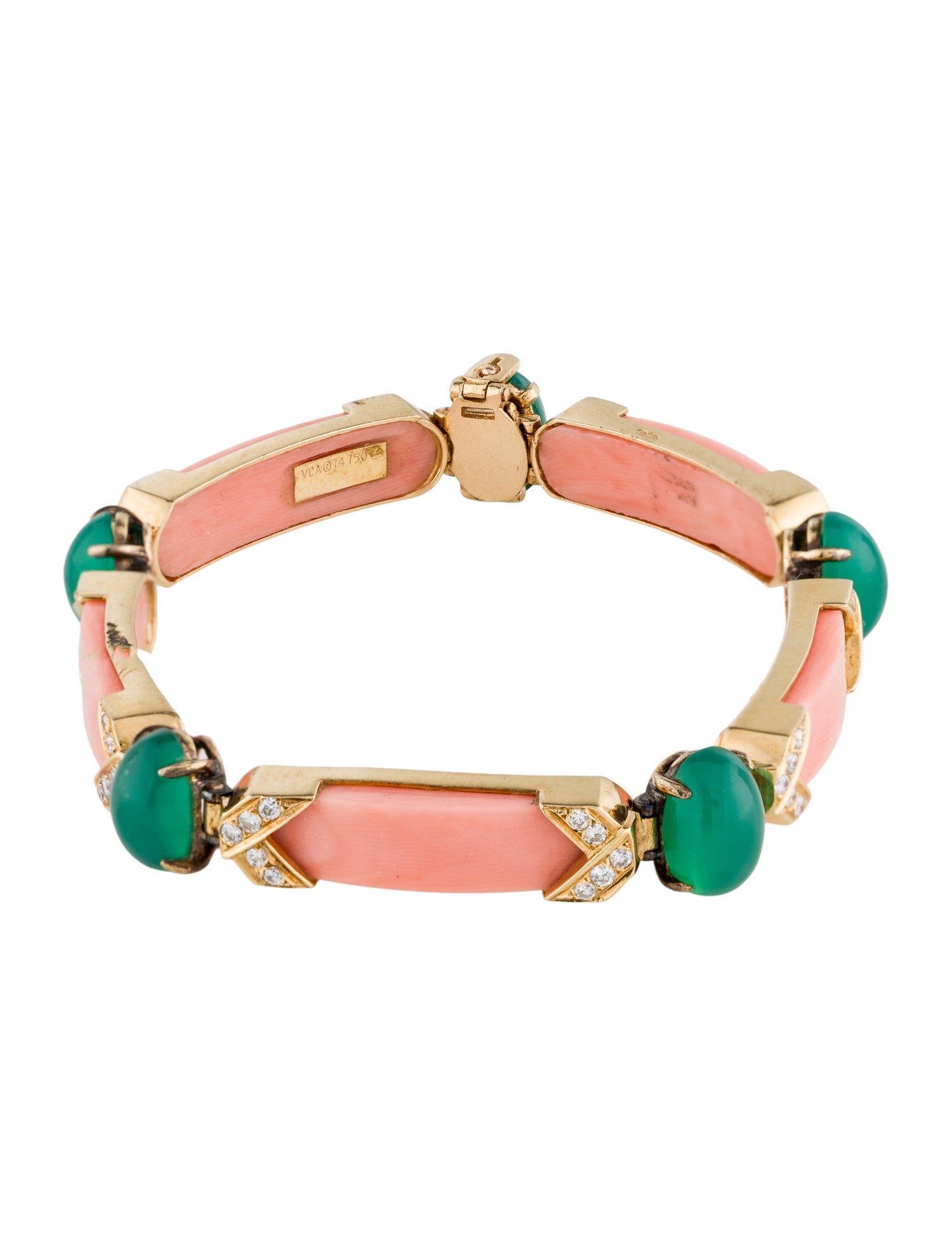 Van Cleef & Arpels Vintage Diamond, Dyed Chalcedony & Coral Bracelet