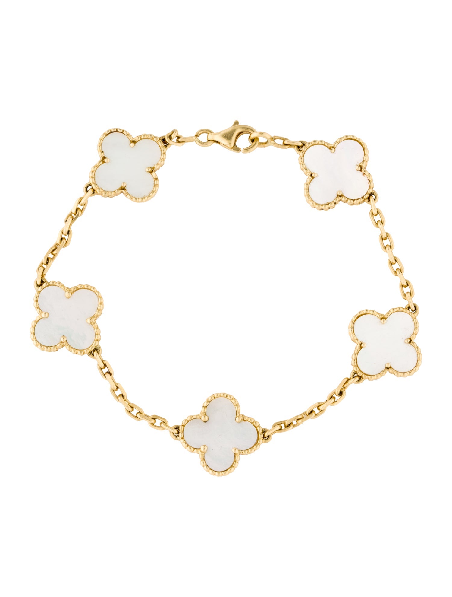 Van Cleef & Arpels Mother of Pearl Vintage Alhambra Bracelet, 5 Motifs