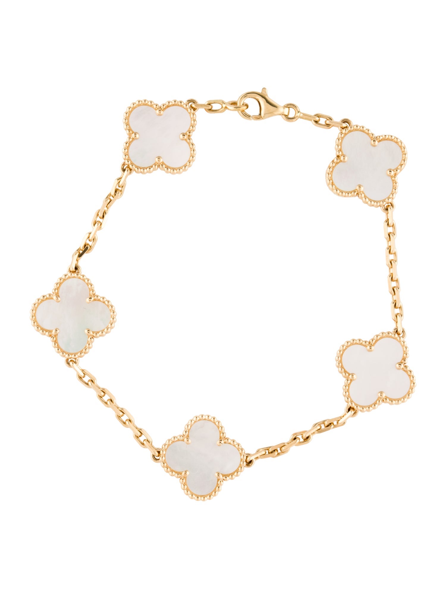 Van Cleef & Arpels Mother of Pearl Vintage Alhambra Bracelet, 5 Motifs