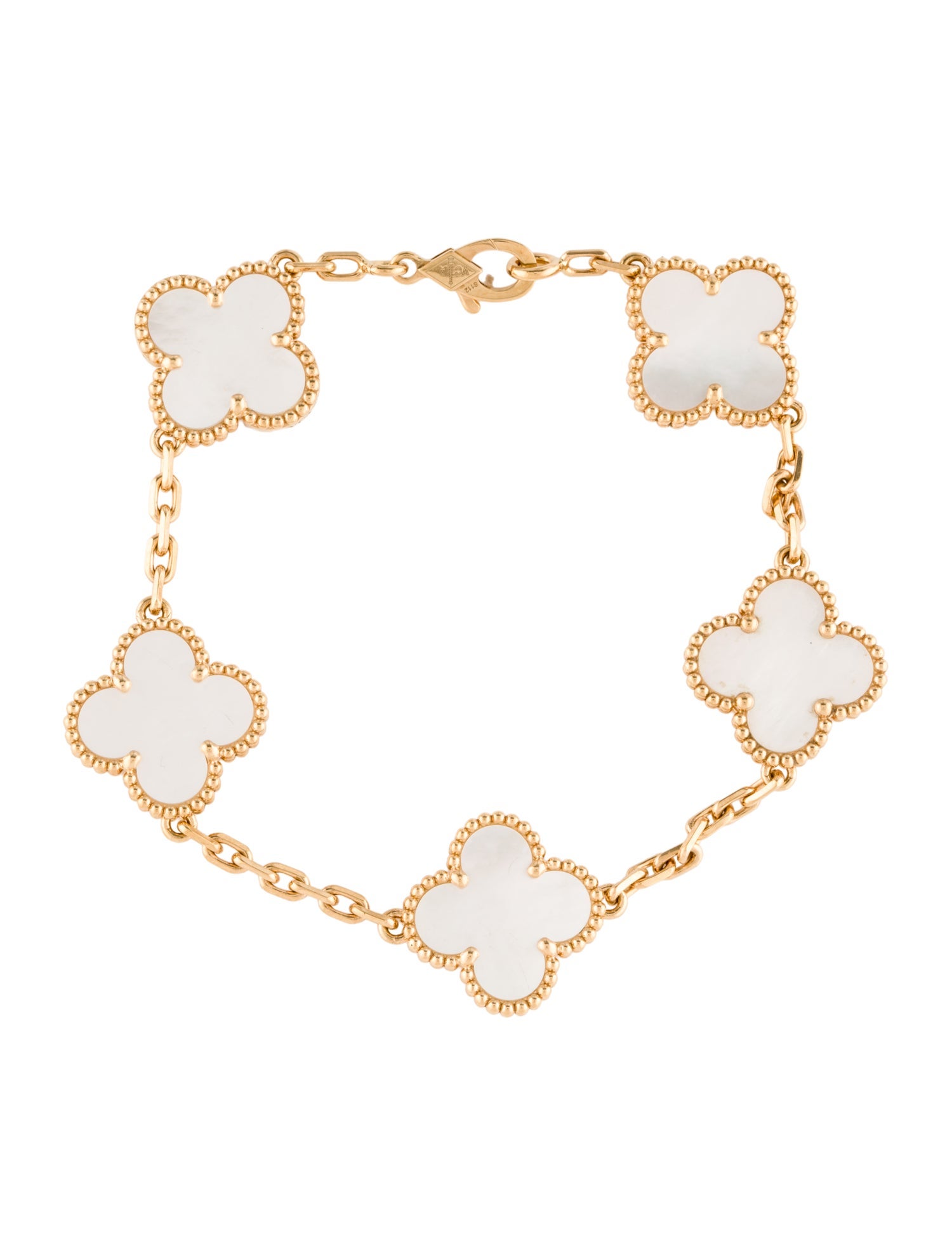 Van Cleef & Arpels Mother of Pearl Vintage Vintage Alhambra Bracelet, 5 Motifs