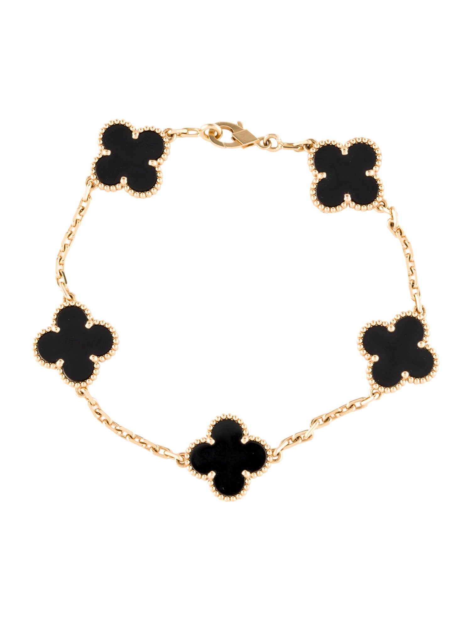 Van Cleef & Arpels Onyx Vintage Alhambra Bracelet, 5 Motifs