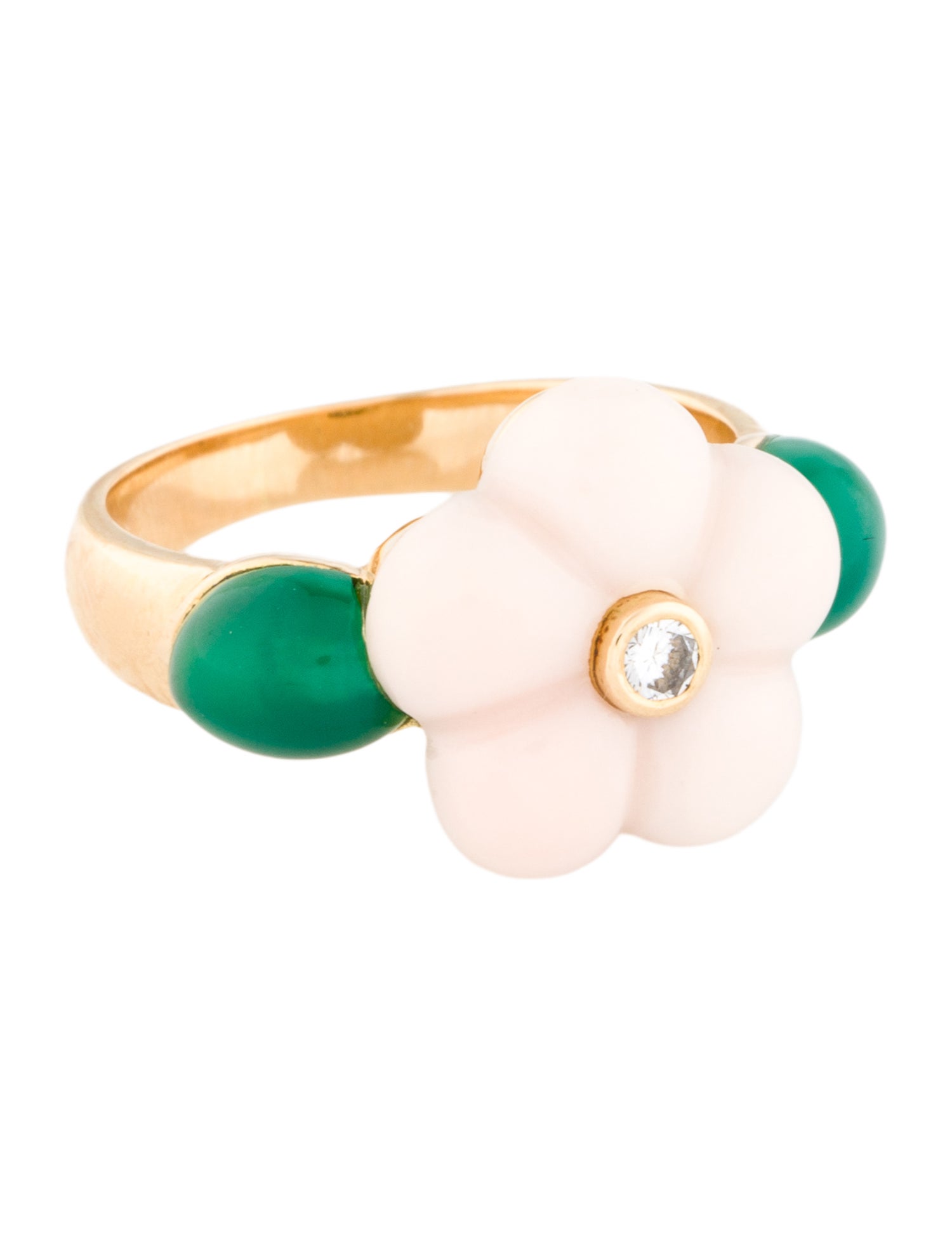 Van Cleef & Arpels Vintage Coral, Dyed Chalcedony & Diamond Floral Ring