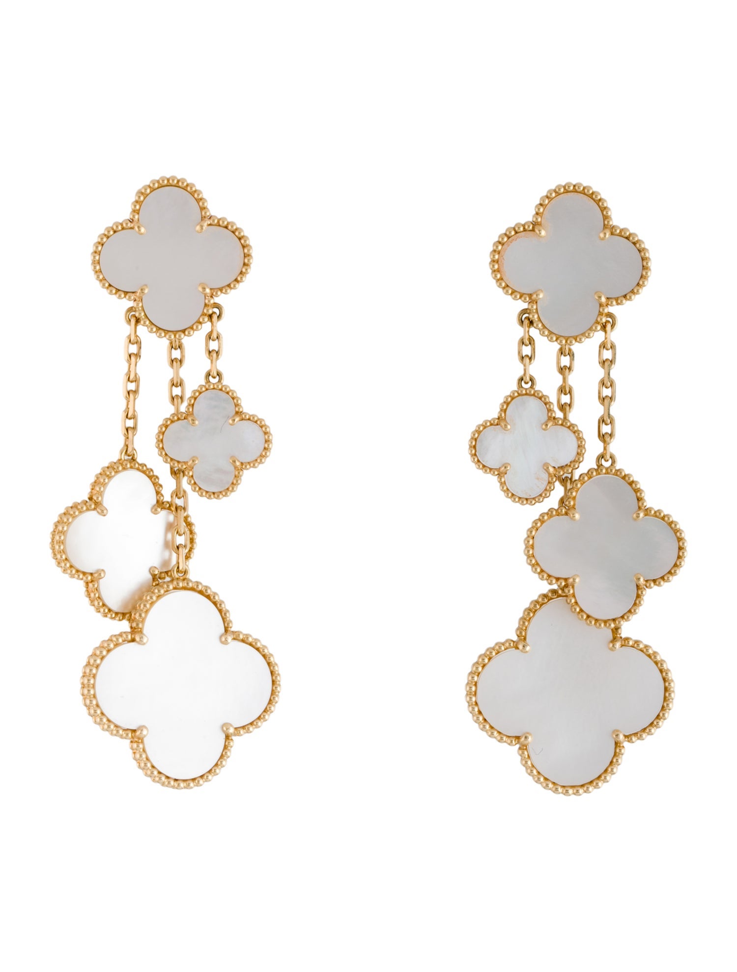 Van Cleef & Arpels Mother of Pearl Magic Alhambra Earrings, 4 Motifs