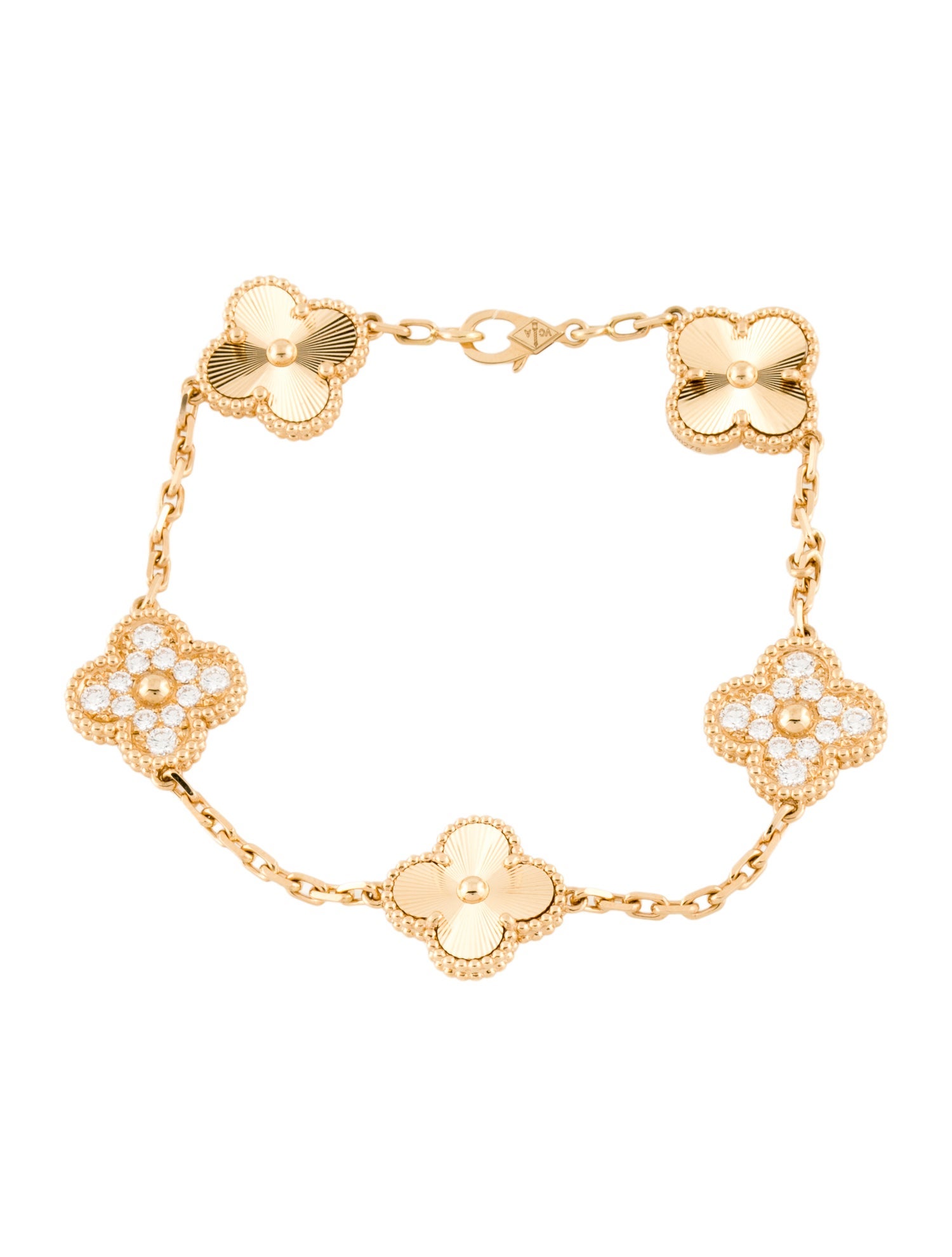 Van Cleef & Arpels Vintage Alhambra Guilloché Bracelet 5 Motifs