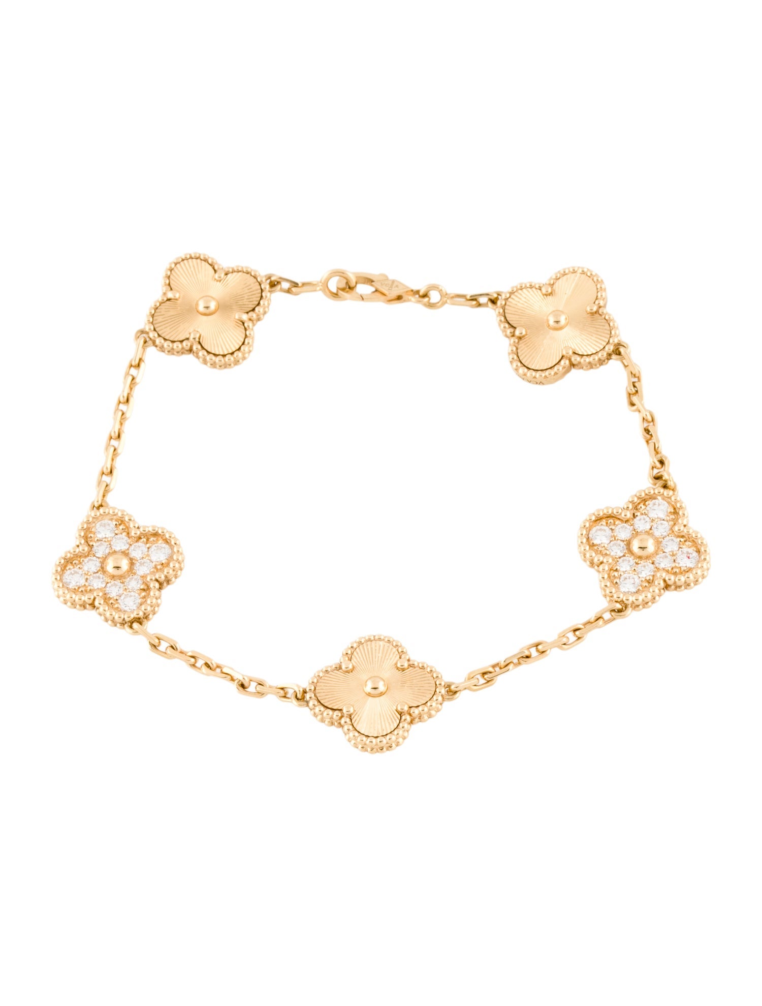 Van Cleef & Arpels Vintage Alhambra Guilloché Bracelet, 5 Motifs