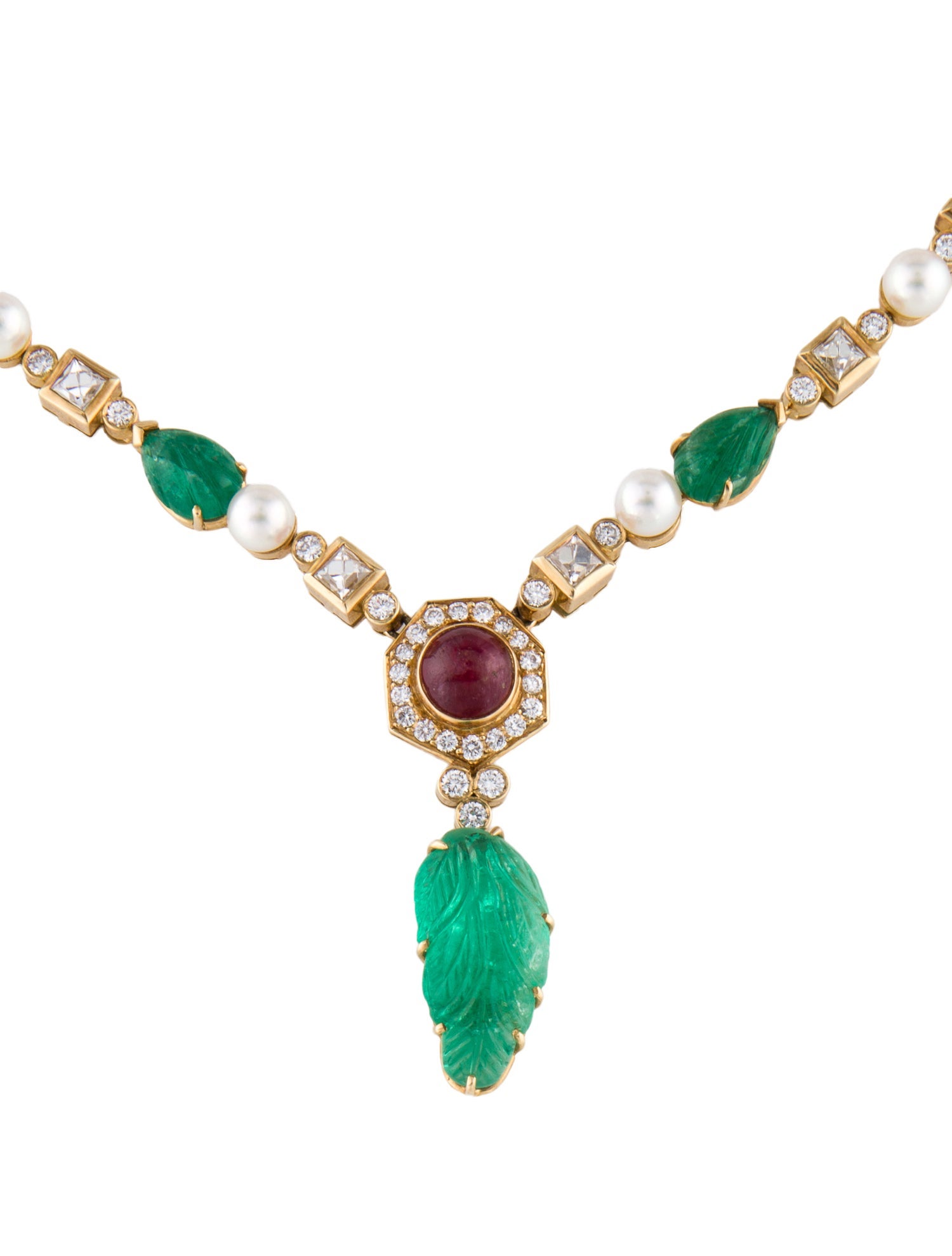 Van Cleef & Arpels Vintage 18K Pearl, Emerald, Ruby & Diamond Pendant Necklace