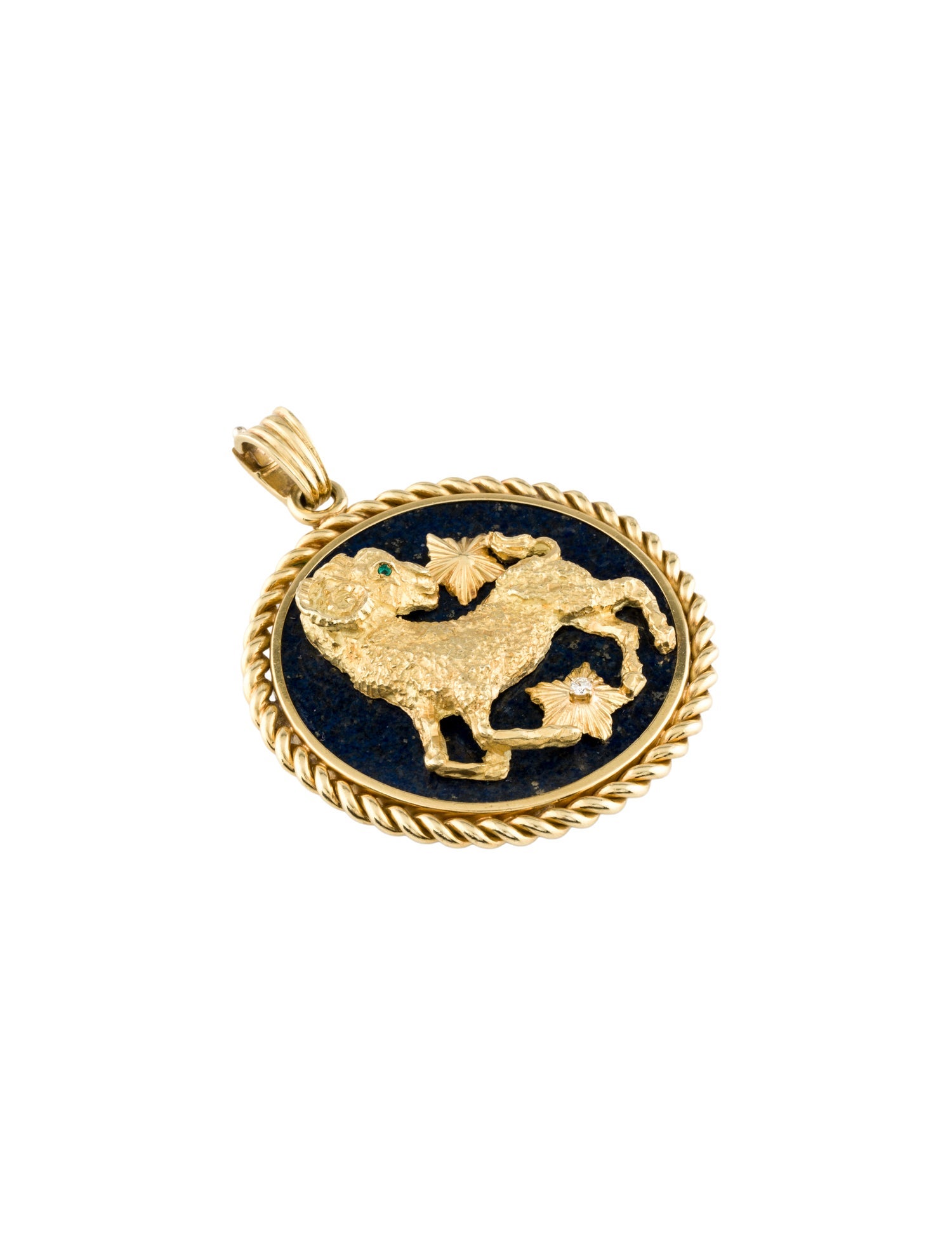 Van Cleef & Arpels Vintage 18K Emerald, Lapis Lazuli & Diamond Aries Zodiac Pendant