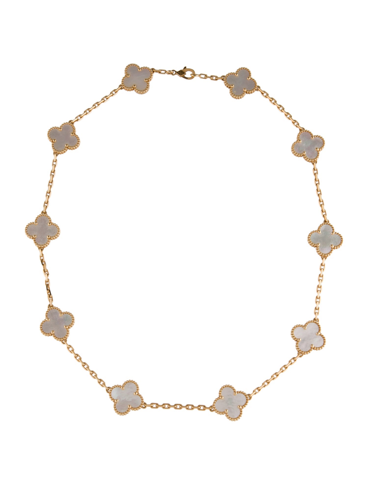 Van Cleef & Arpels Mother of Pearl Vintage Alhambra, 10 Motif Necklace