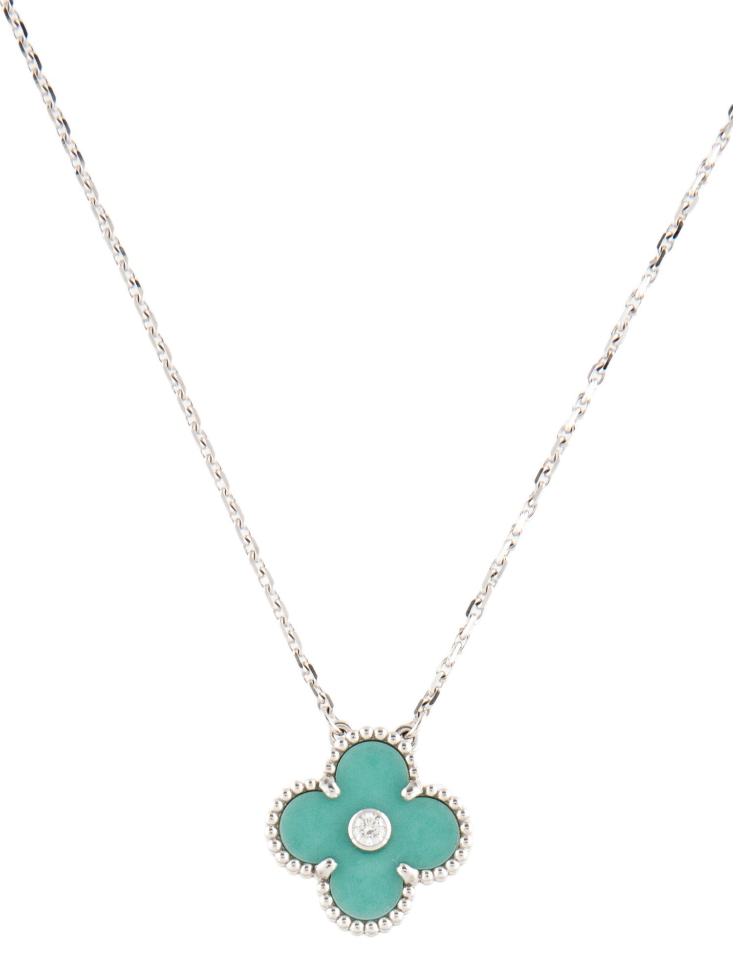 Van Cleef & Arpels 2022 Green Celadon Sèvres Porcelain Vintage Alhambra Holiday Pendant Necklace