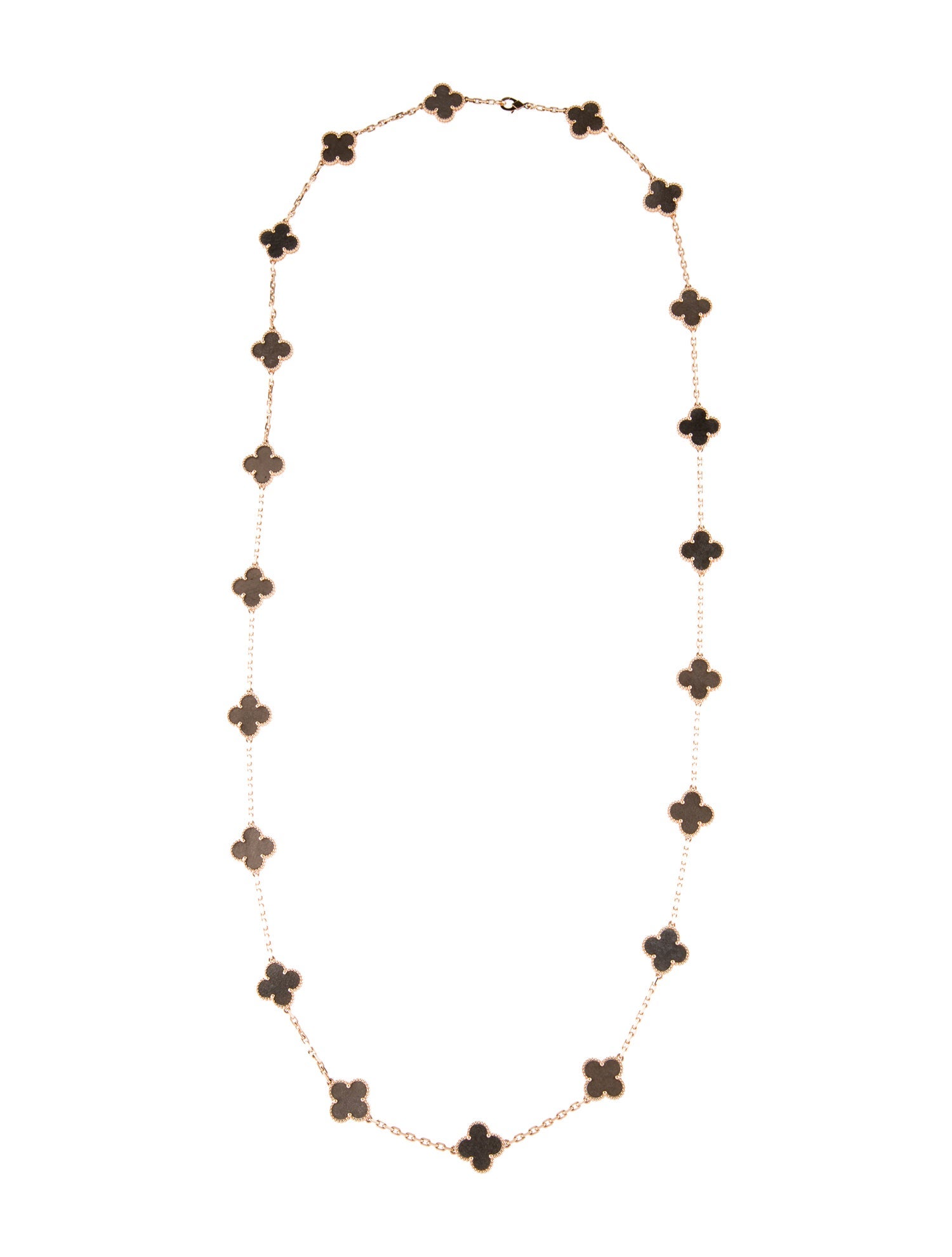 Van Cleef & Arpels 2023 Limited Edition Silver Obsidian Vintage Alhambra Long Necklace, 20 Motifs