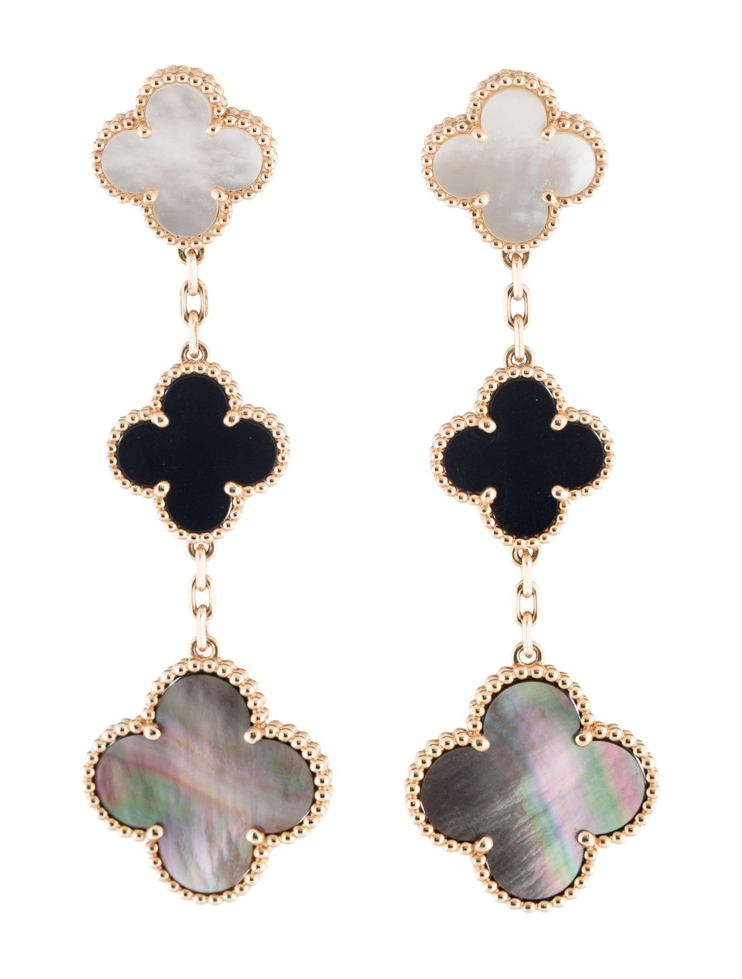 Van Cleef & Arpels Mother of Pearl 3 Motif Alhamabra Earrings