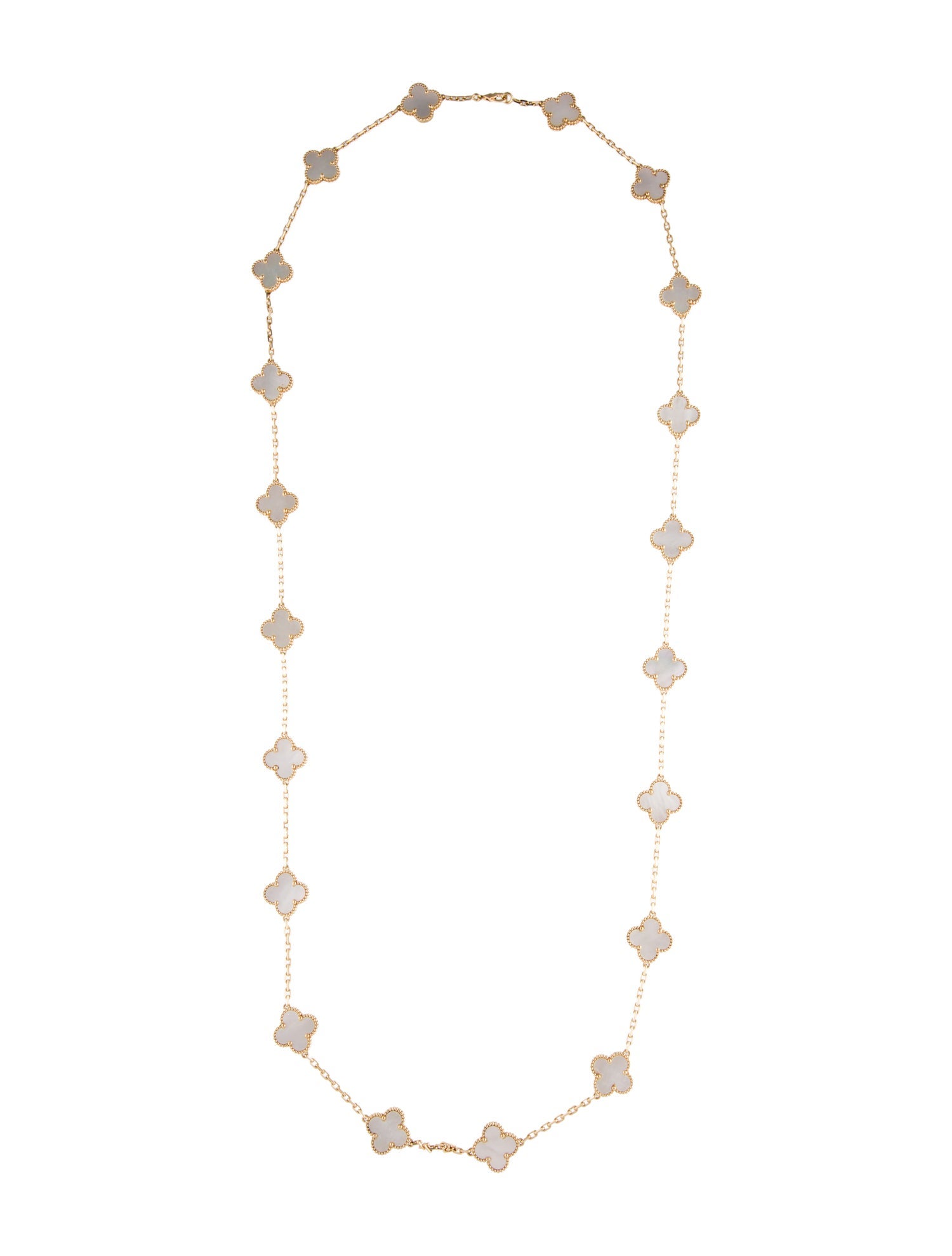 Van Cleef & Arpels Mother of Pearl Vintage Alhambra 20 Motif Long Necklace
