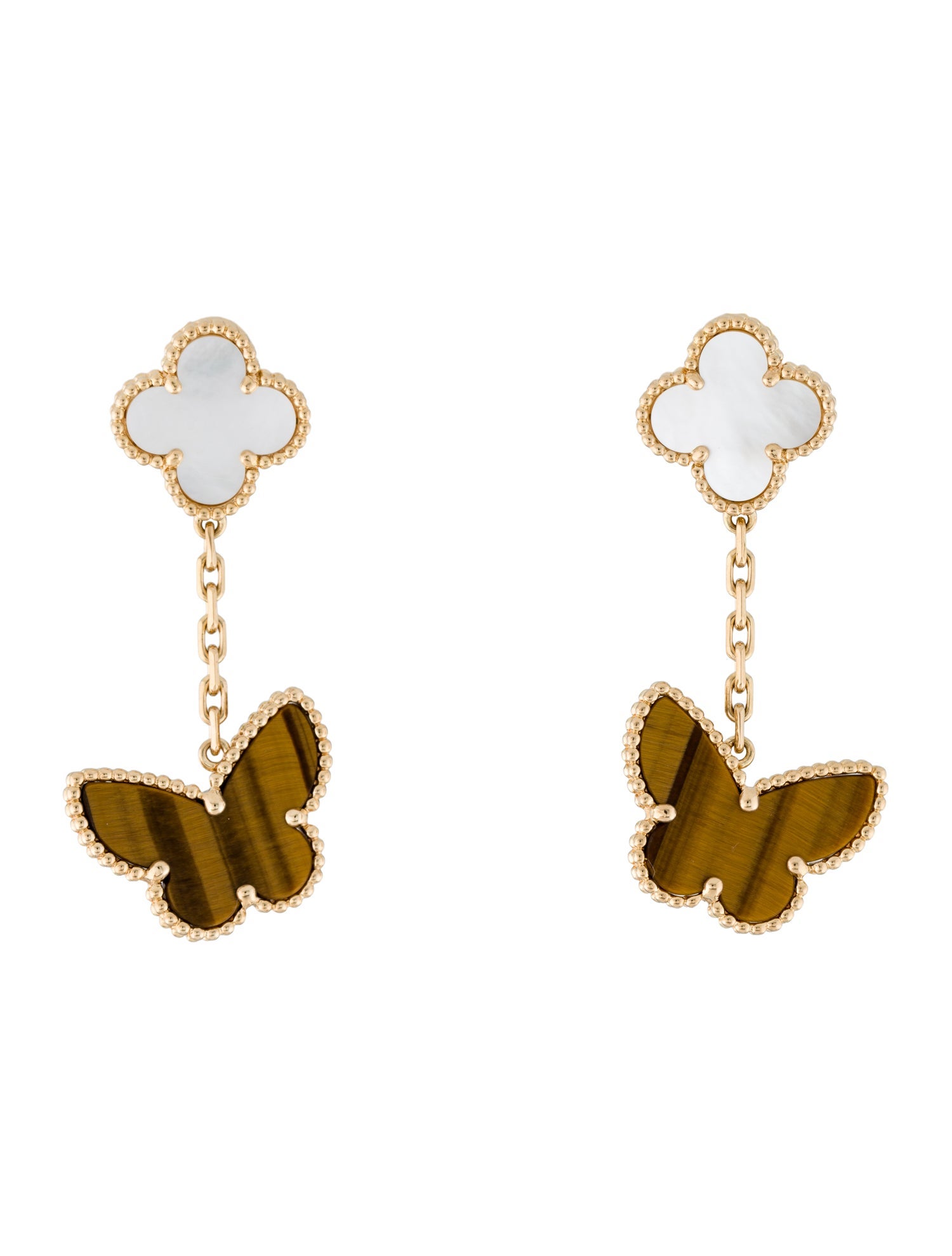 Van Cleef & Arpels Mother Of Pearl Lucky Alhambra Earrings, 2 Motifs