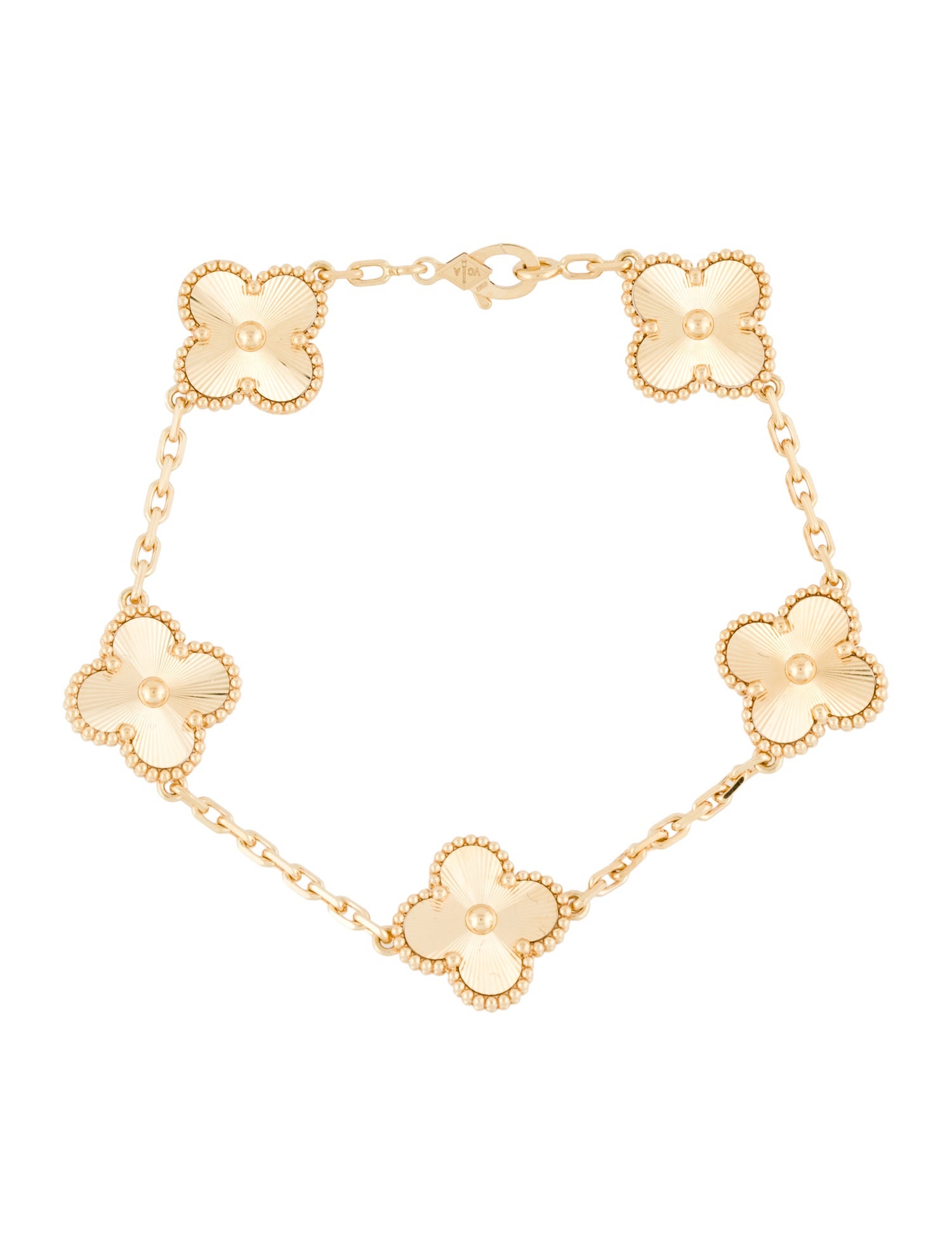 Van Cleef & Arpels Vintage Alhambra Guilloché Bracelet, 5 Motifs
