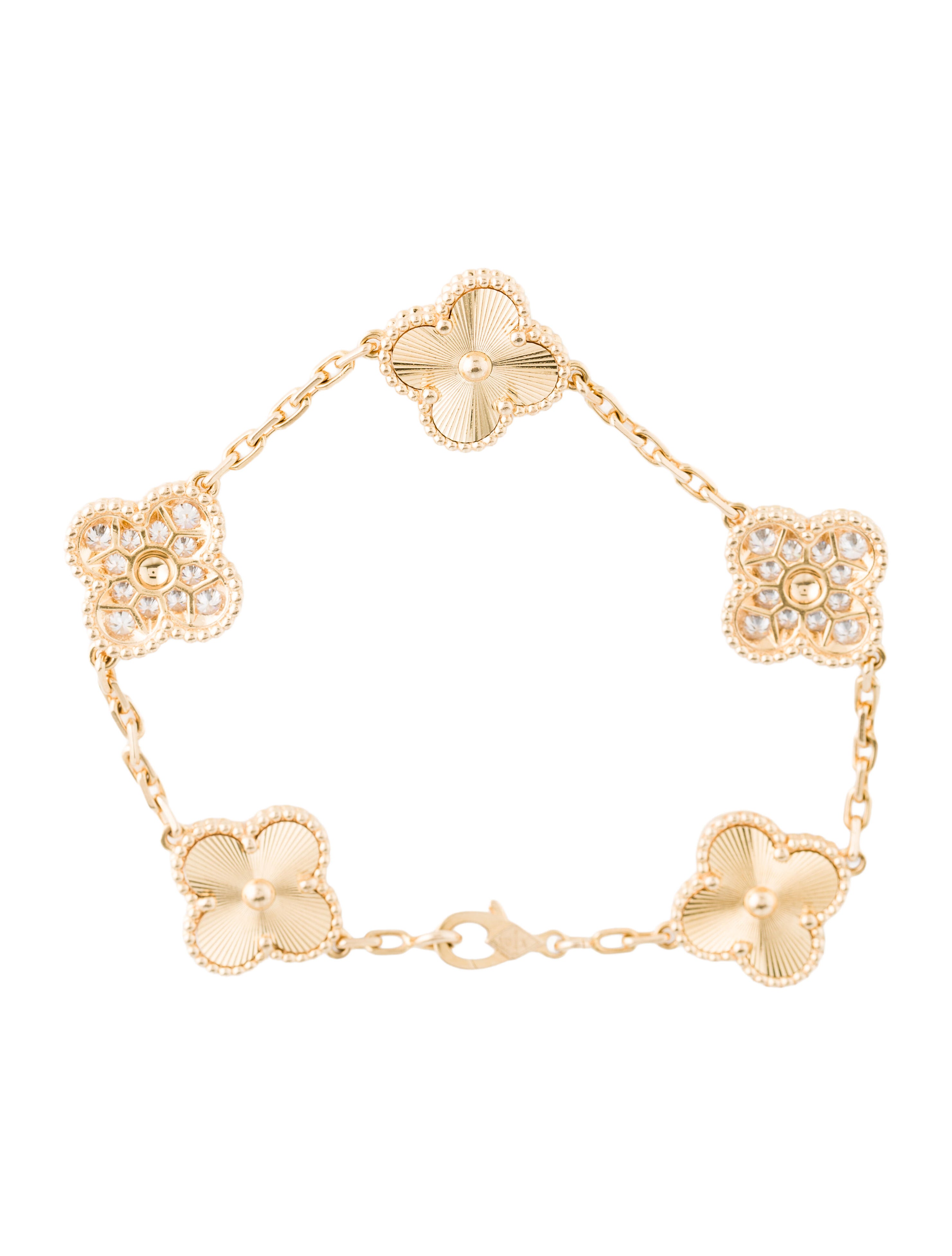 Van Cleef & Arpels Vintage Alhambra Guilloché 5 Motif Bracelet