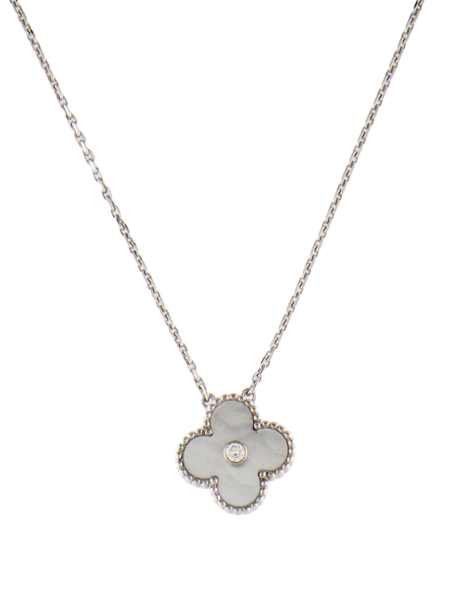 Van Cleef & Arpels 2009 Limited Edition Mother of Pearl Vintage Alhambra Pendant Necklace