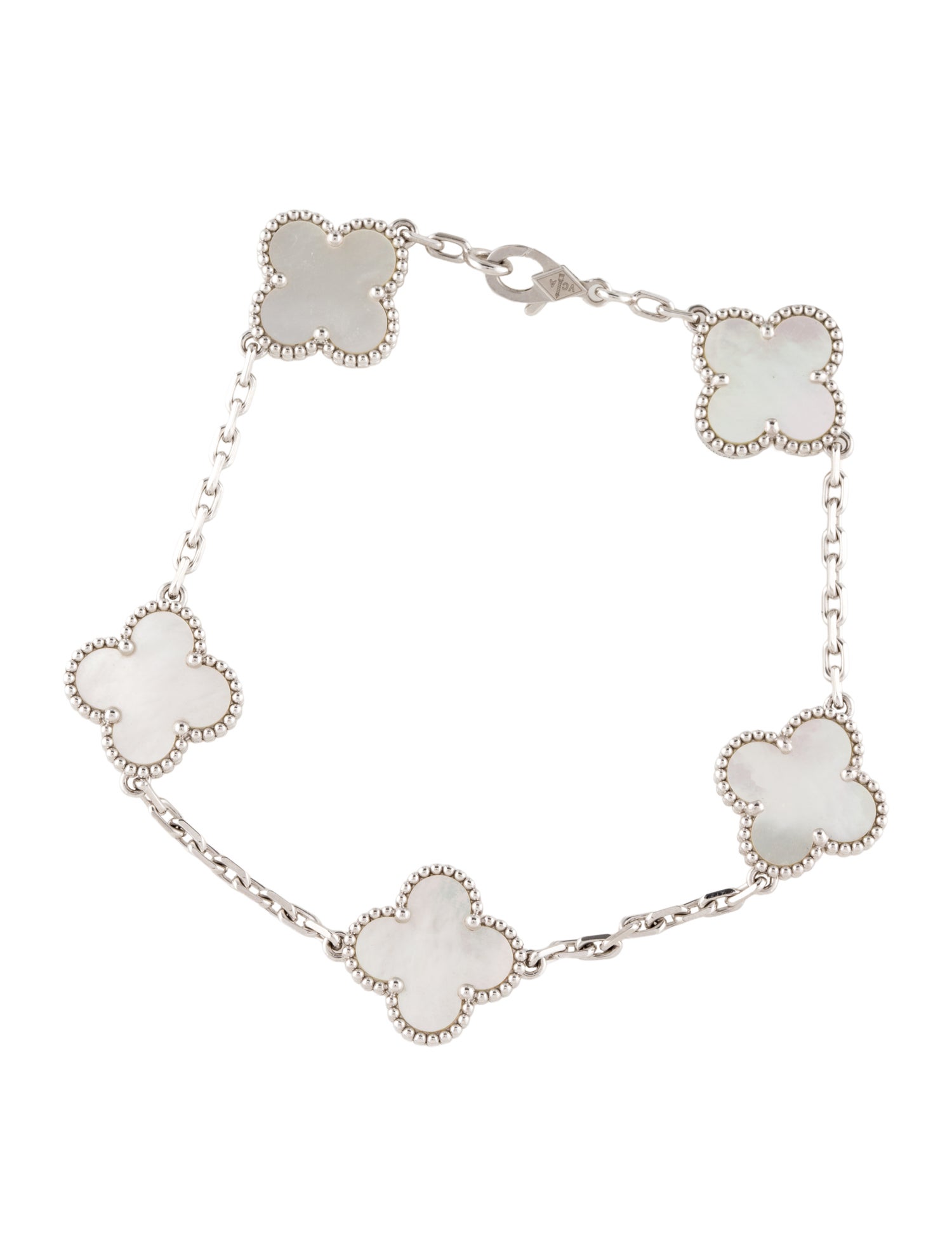 Van Cleef & Arpels Mother of Pearl Vintage Alhambra Bracelet, 5 Motif