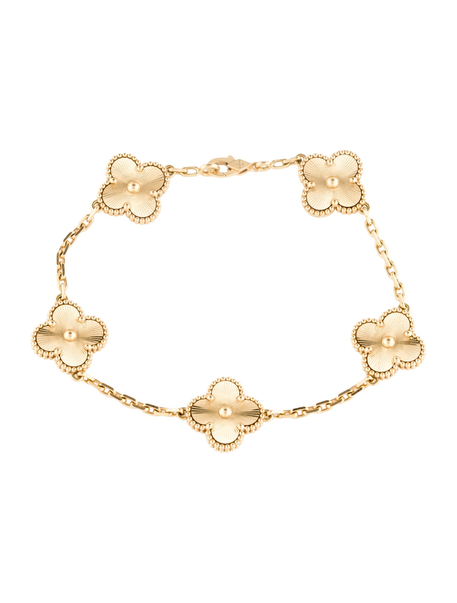 Van Cleef & Arpels Vintage Alhambra Guilloché Bracelet, 5 Motifs