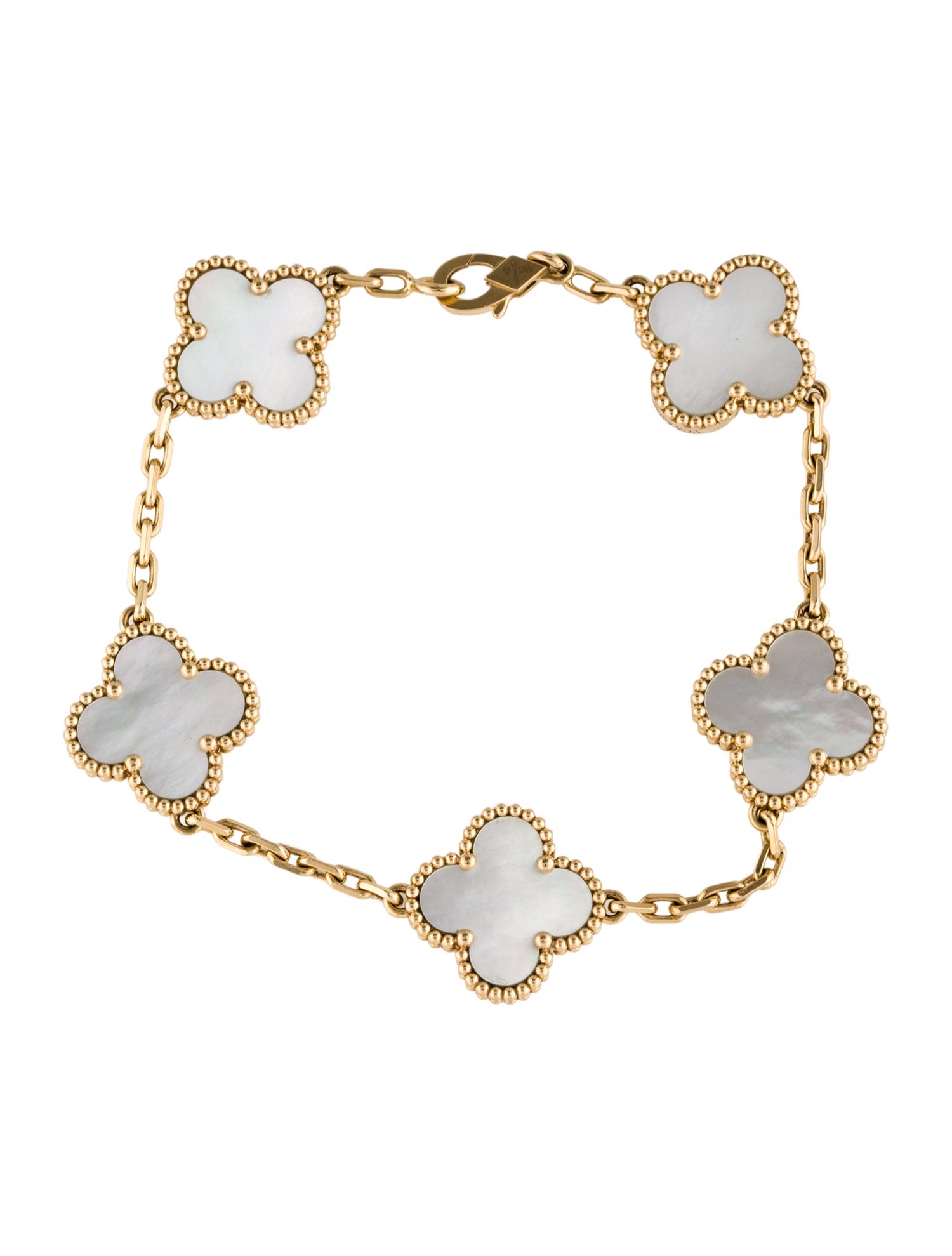 Van Cleef & Arpels Mother of Pearl Vintage Alhambra Bracelet, 5 Motifs
