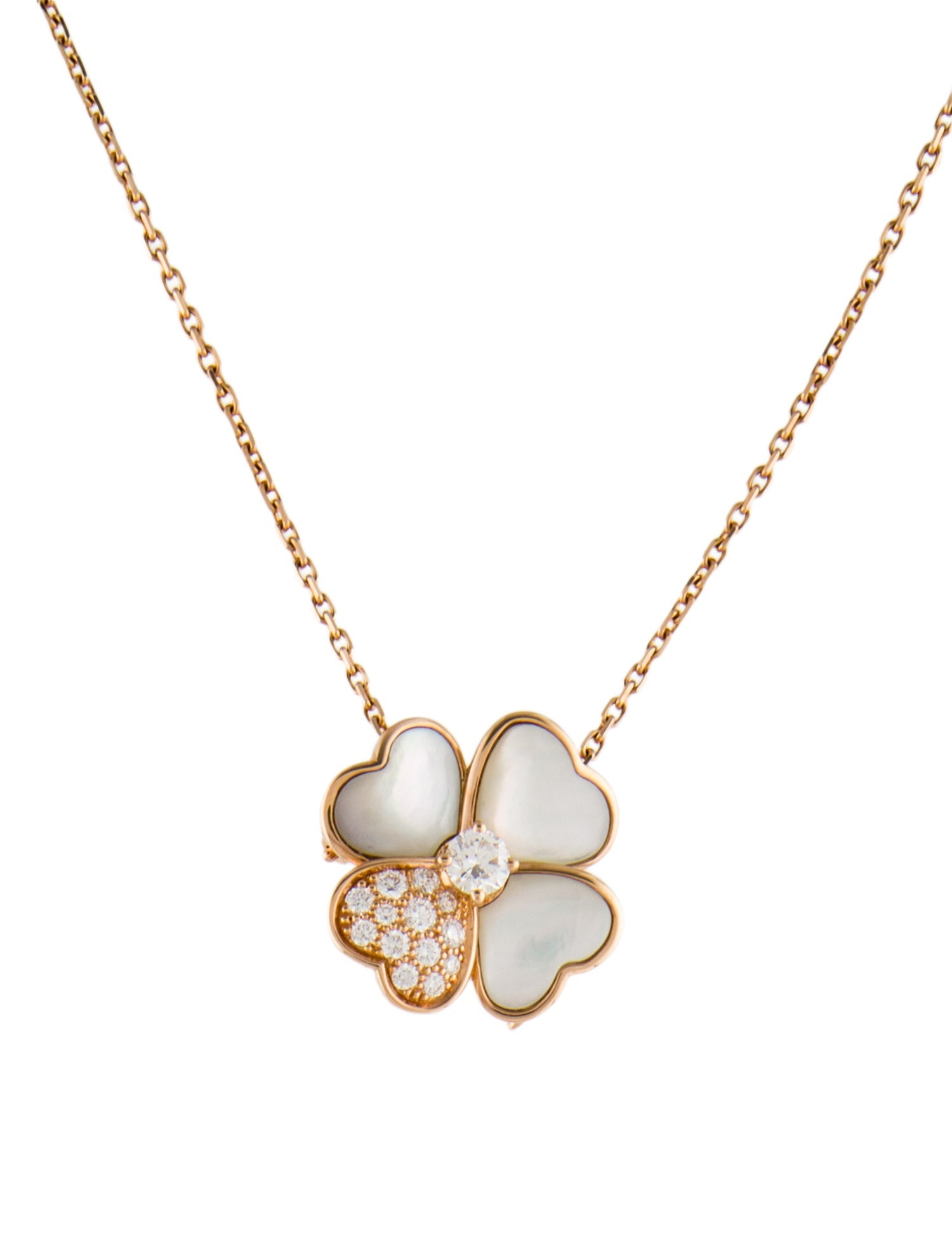 Van Cleef & Arpels Mother of Pearl & Diamond Medium Cosmos Clip Pendant Necklace