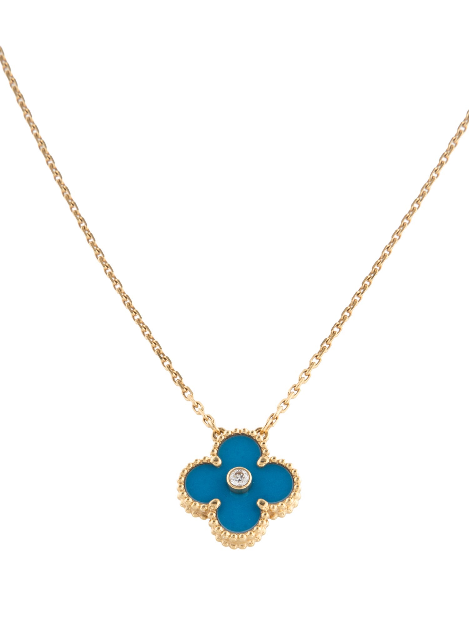 Van Cleef & Arpels Limited Edition 2019 Celestial Blue Sèvres Porcelain Vintage Alhambra Holiday Pendant Necklace