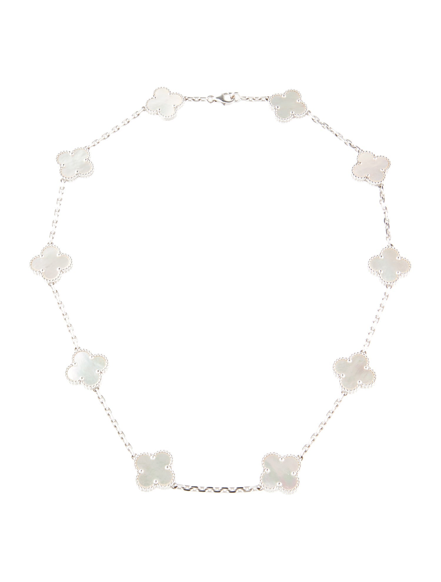 Van Cleef & Arpels Mother of Pearl Vintage Alhambra Necklace; 10 Motifs