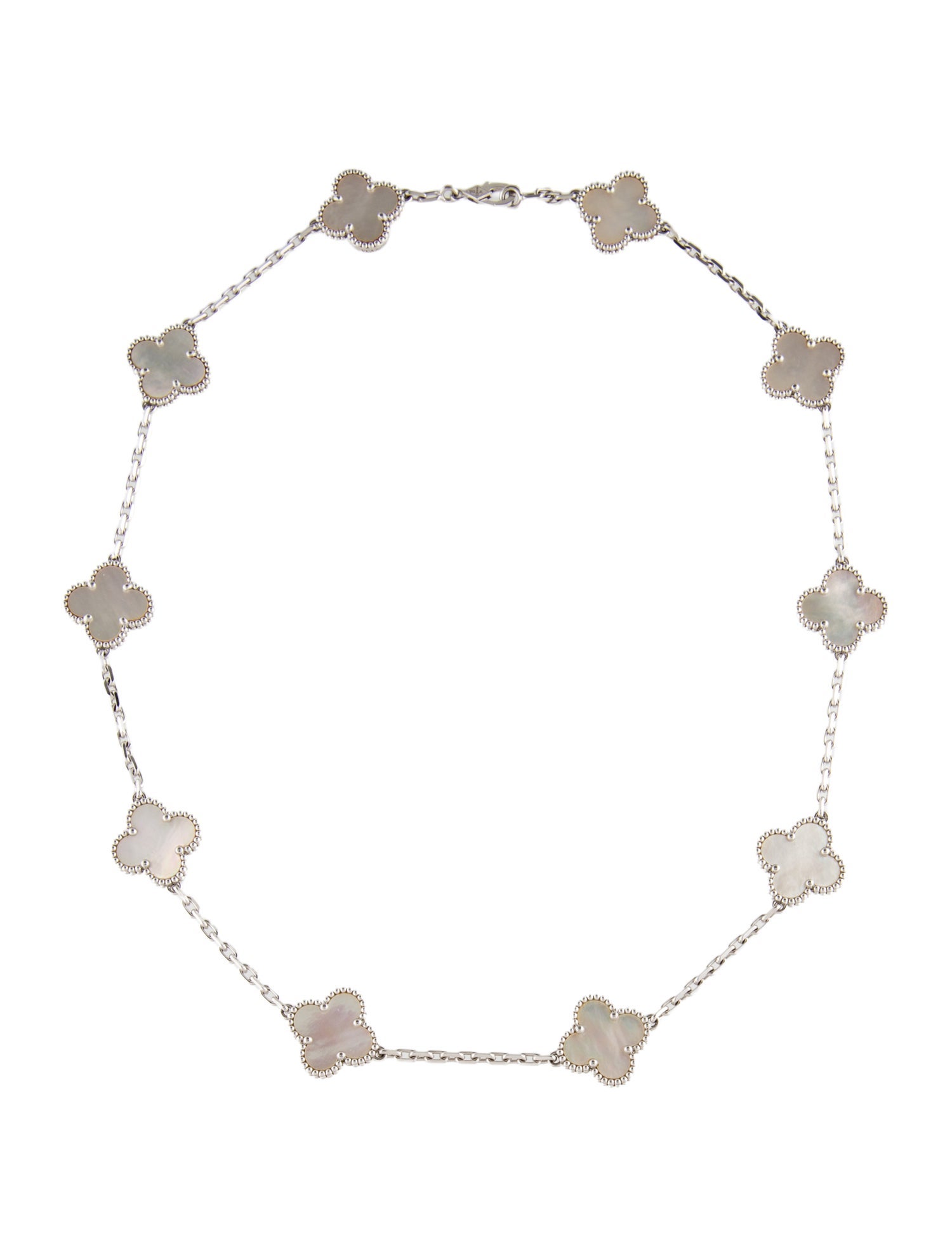 Van Cleef & Arpels Mother of Pearl Vintage Alhambra 10 Motif Necklace