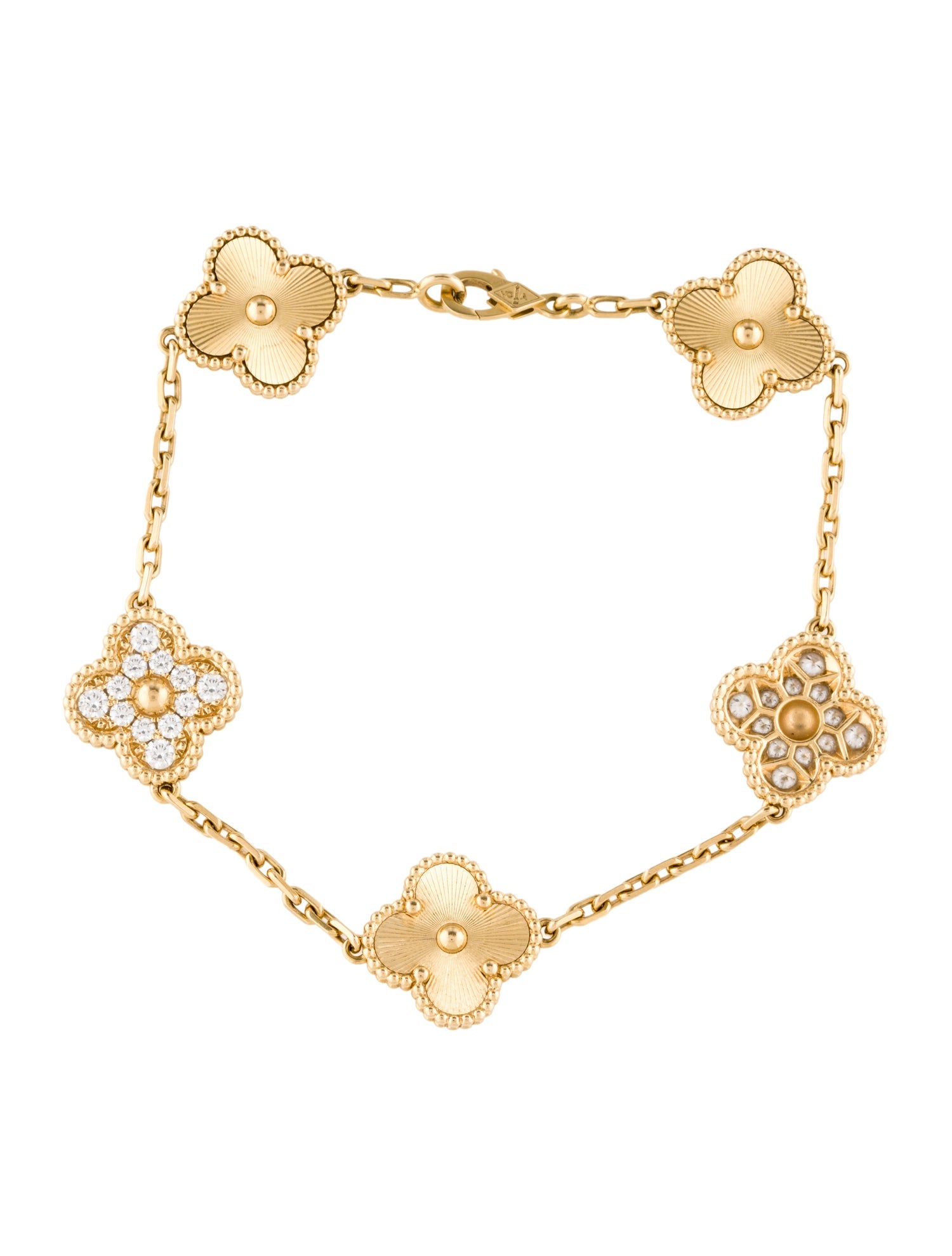 Van Cleef & Arpels Vintage Alhambra Guilloché Bracelet, 5 Motifs
