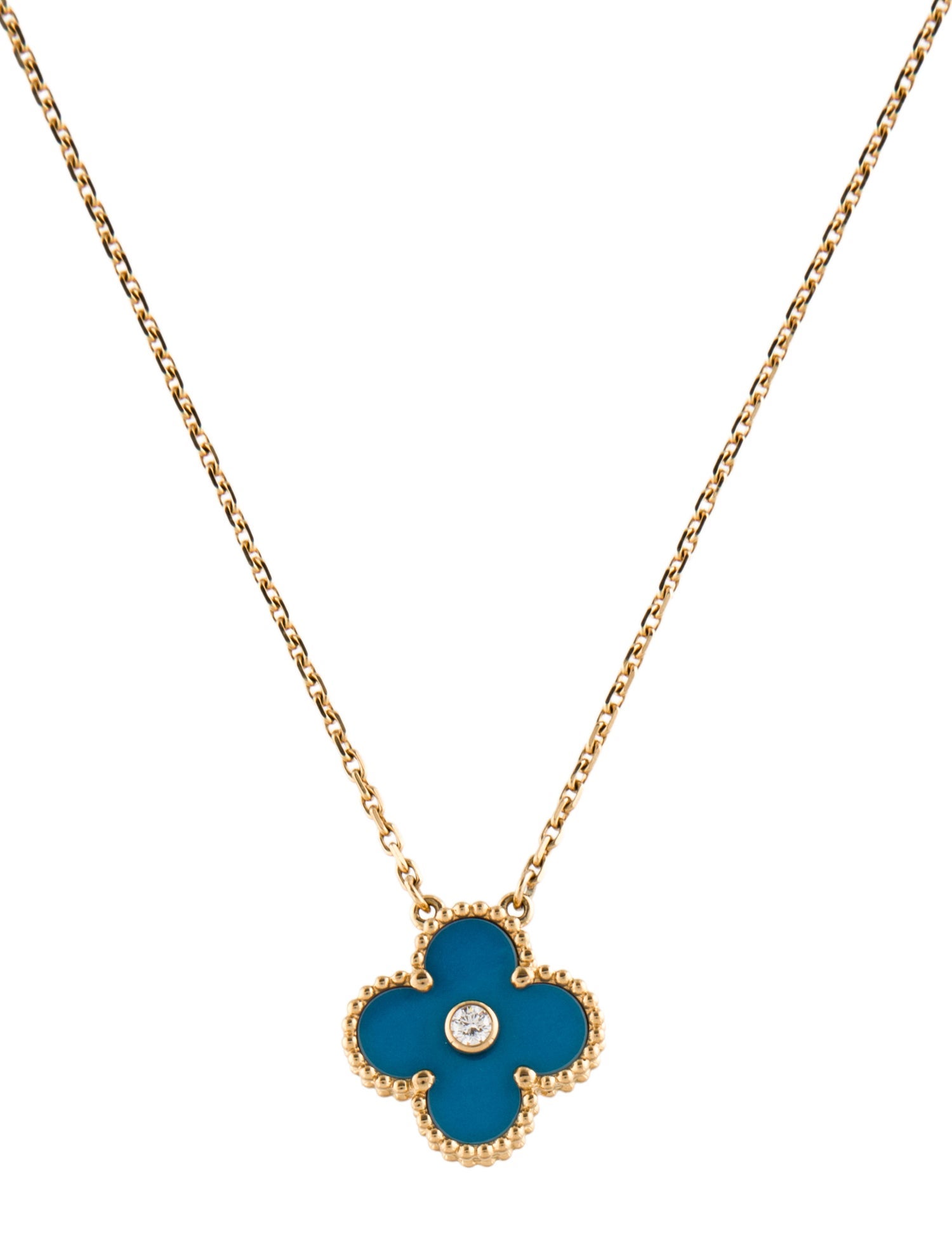 Van Cleef & Arpels Limited Edition 2019 Celestial Blue Sèvres Porcelain Vintage Alhambra Holiday Pendant Necklace