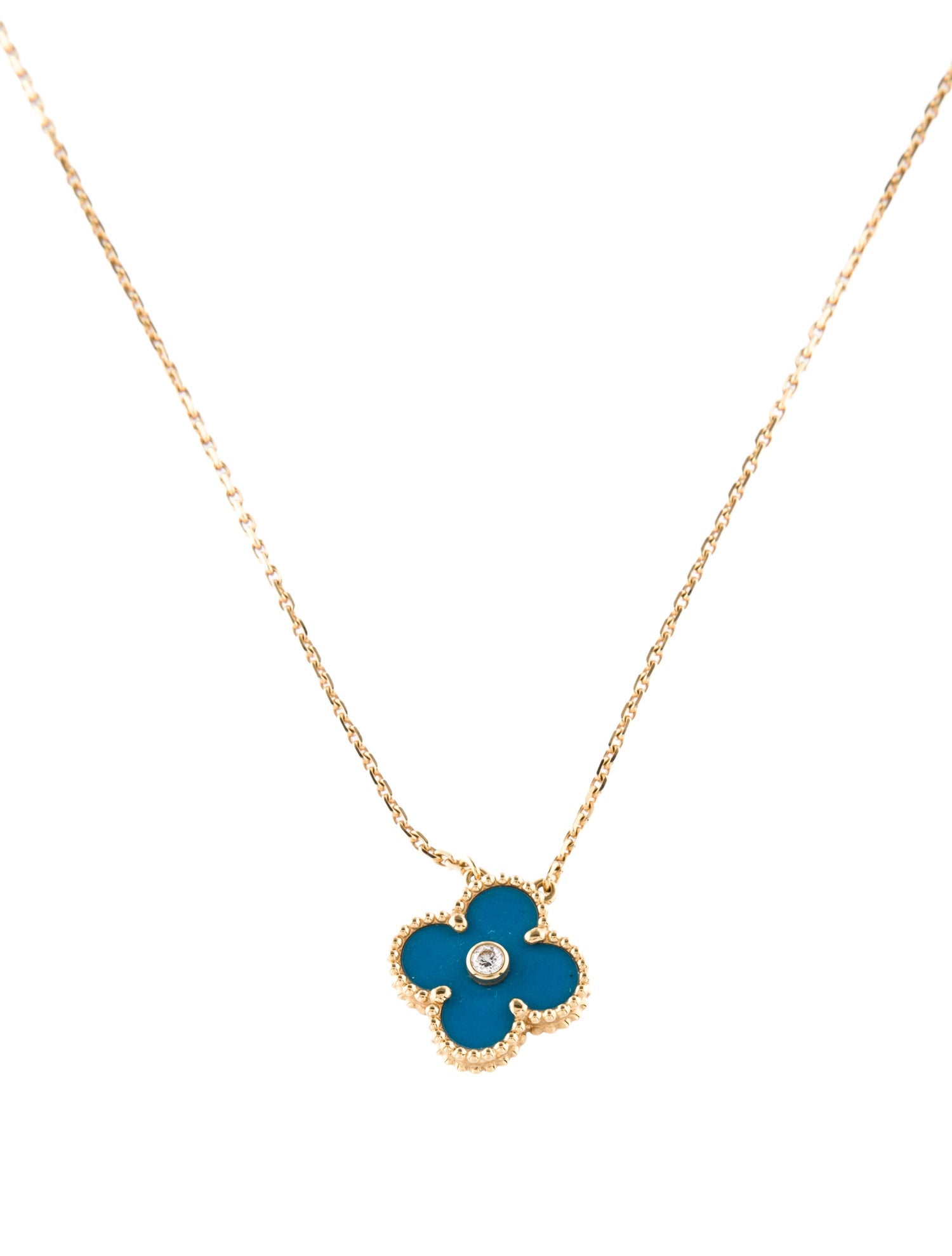 Van Cleef & Arpels Limited Edition 2019 Celestial Blue Sèvres Porcelain Vintage Alhambra Holiday Pendant Necklace