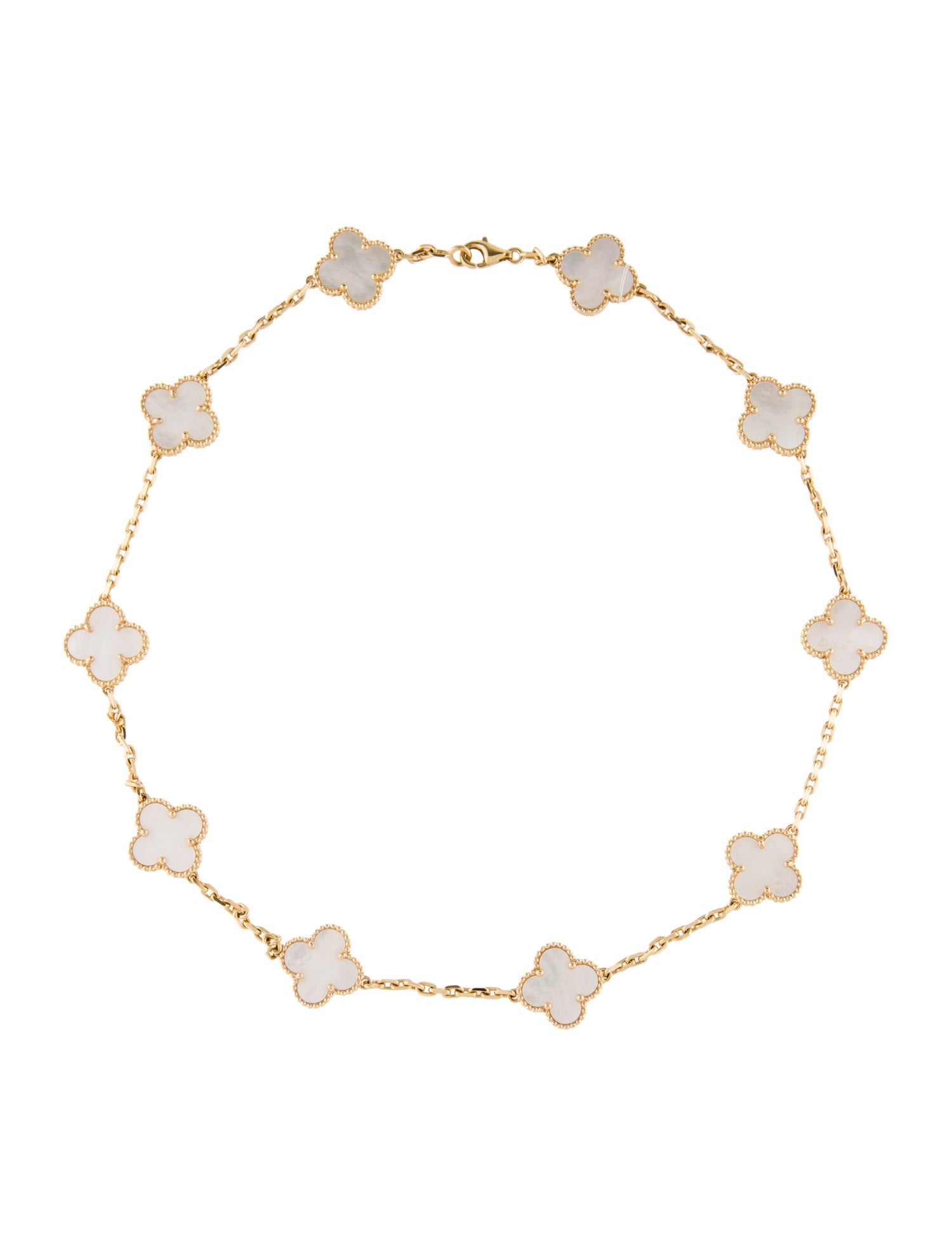 Van Cleef & Arpels Mother of Pearl Vintage Alhambra Necklace, 10 Motifs