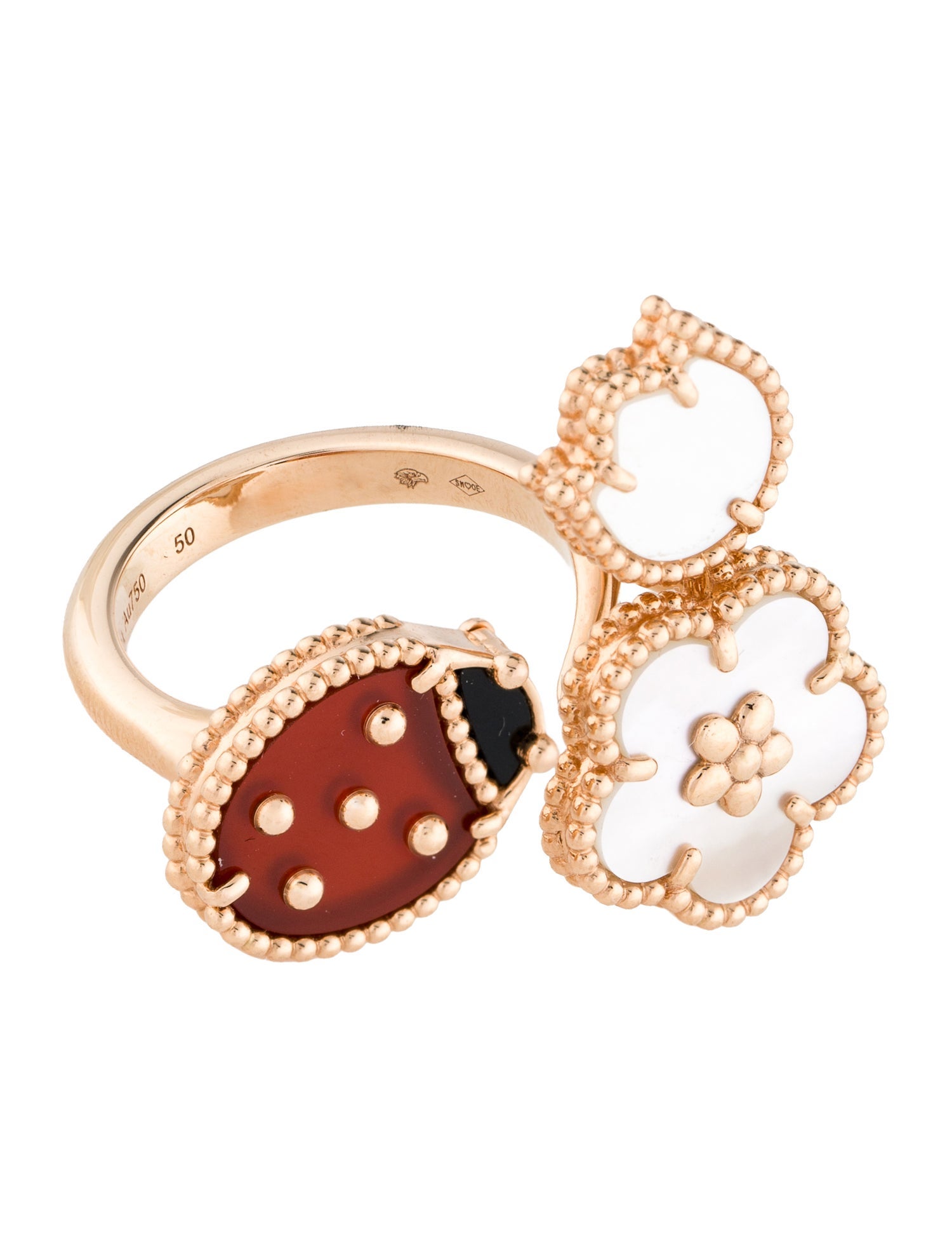 Van Cleef & Arpels Mother of Pearl Lucky Spring Between the Finger Ring