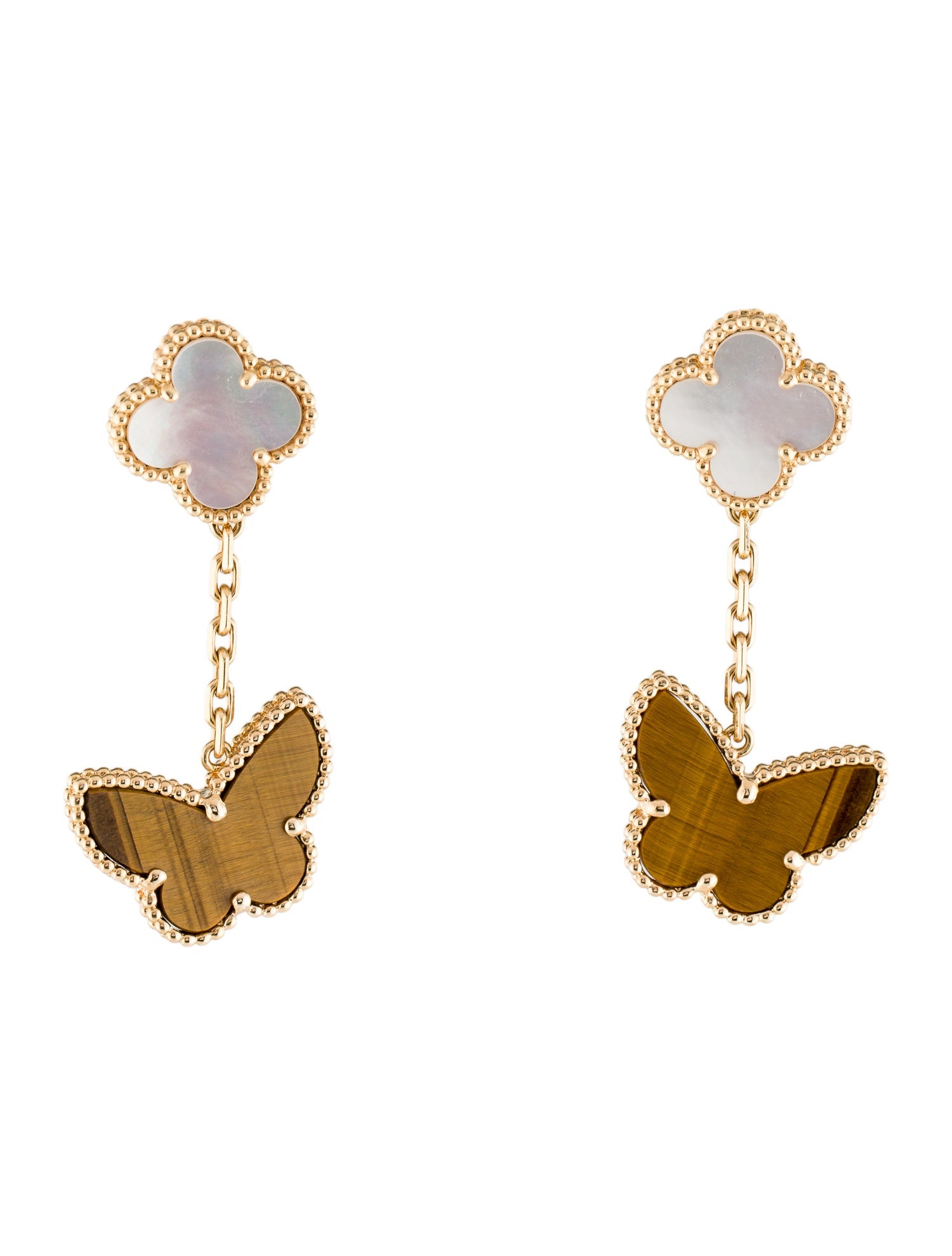 Van Cleef & Arpels Mother of Pearl Lucky Alhambra Earrings, 2 Motifs