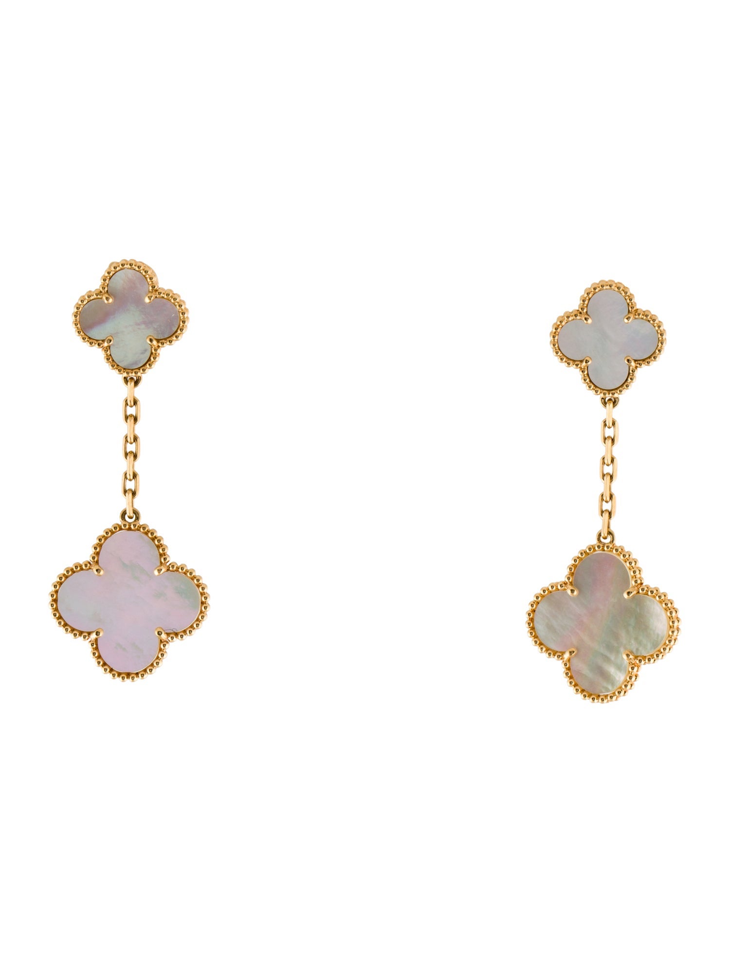 Van Cleef & Arpels Mother of Pearl Alhambra Earrings, 2 Motif