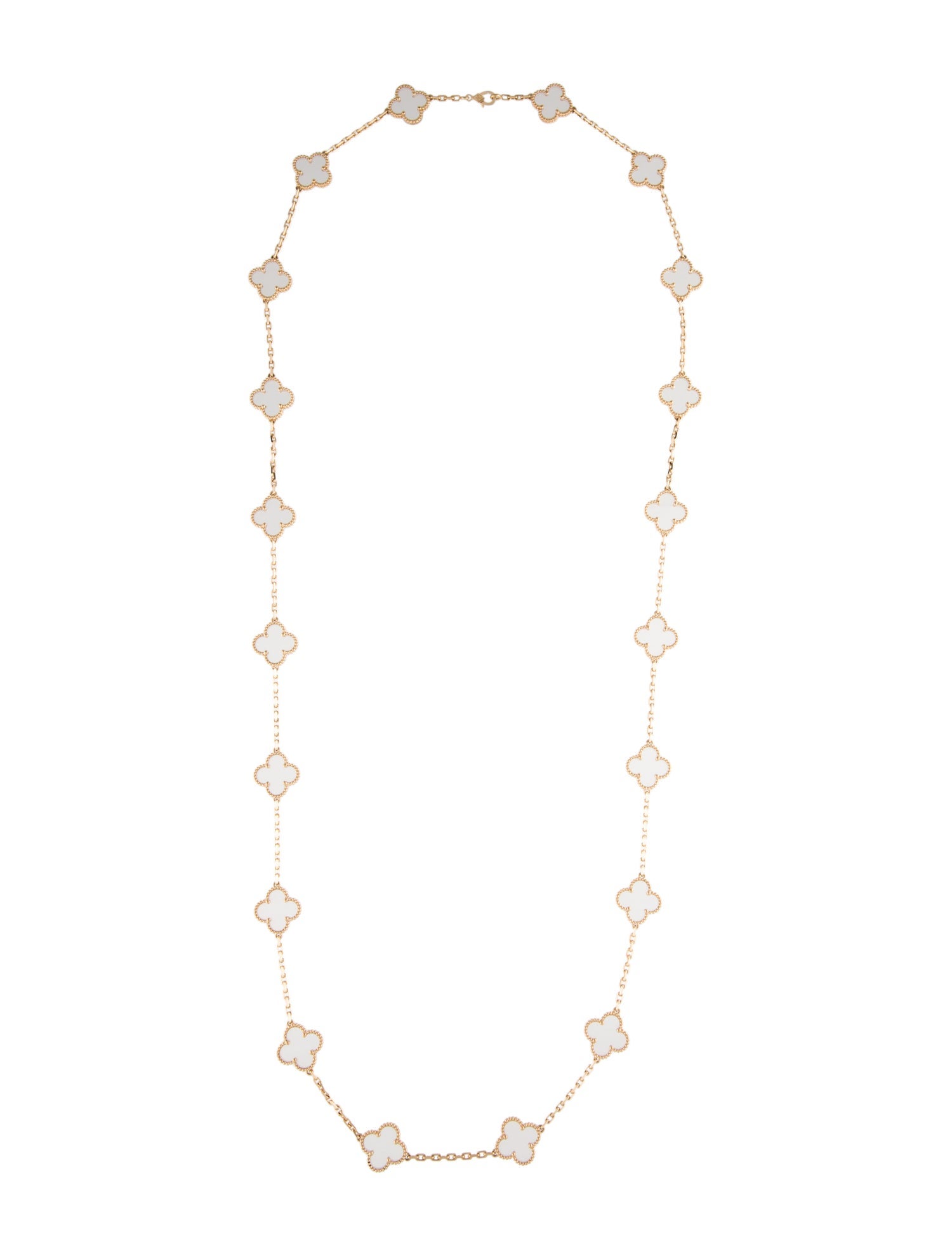 Van Cleef & Arpels Rock Crystal Vintage Alhambra Long Necklace, 20 Motifs