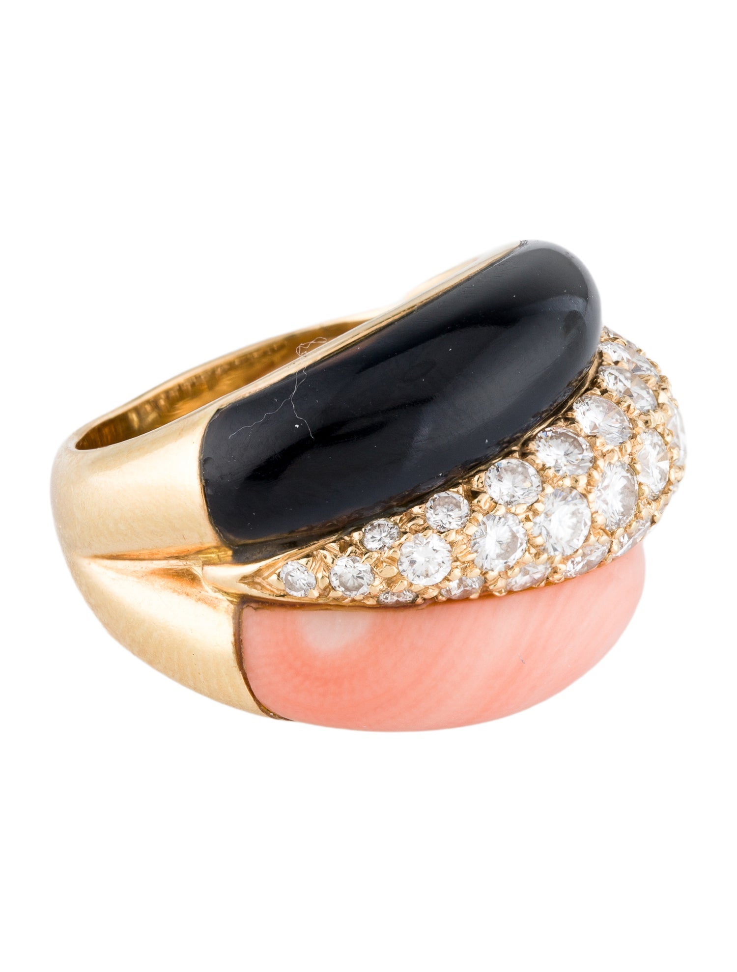Van Cleef & Arpels Vintage Coral, Onyx & Diamond Ring
