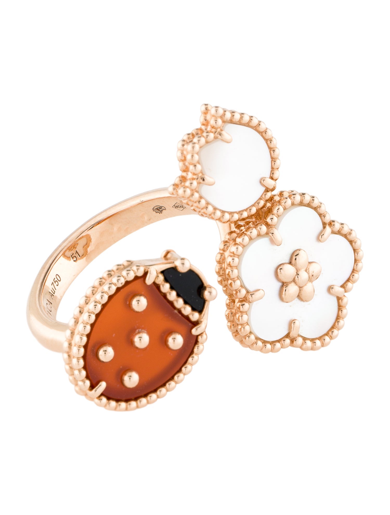 Van Cleef & Arpels Mother of Pearl Lucky Spring Between the Finger Ring